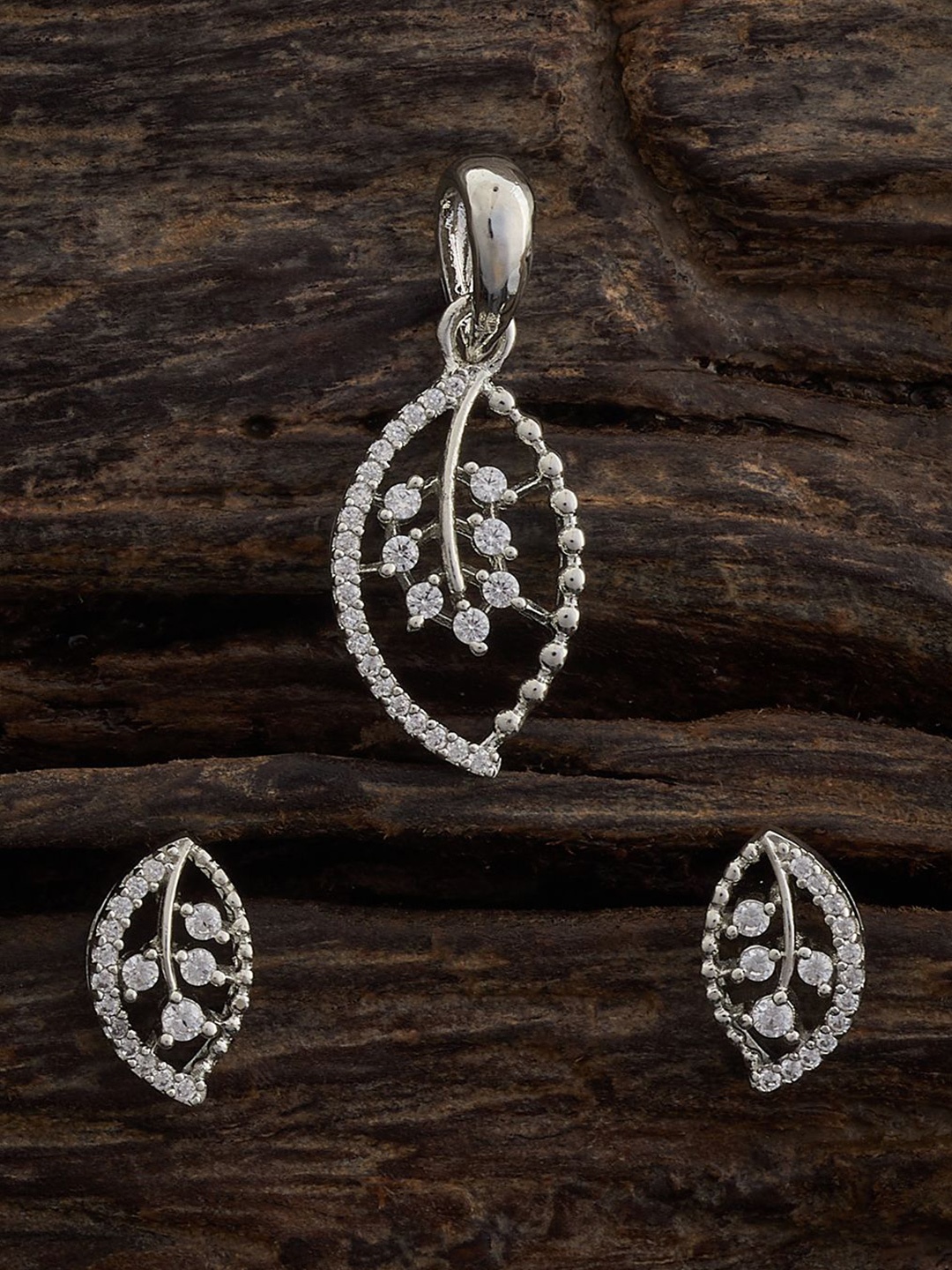 

Kushal's Fashion Silver Rhodium-Plated Cubic Zirconia Studded Pendant Set