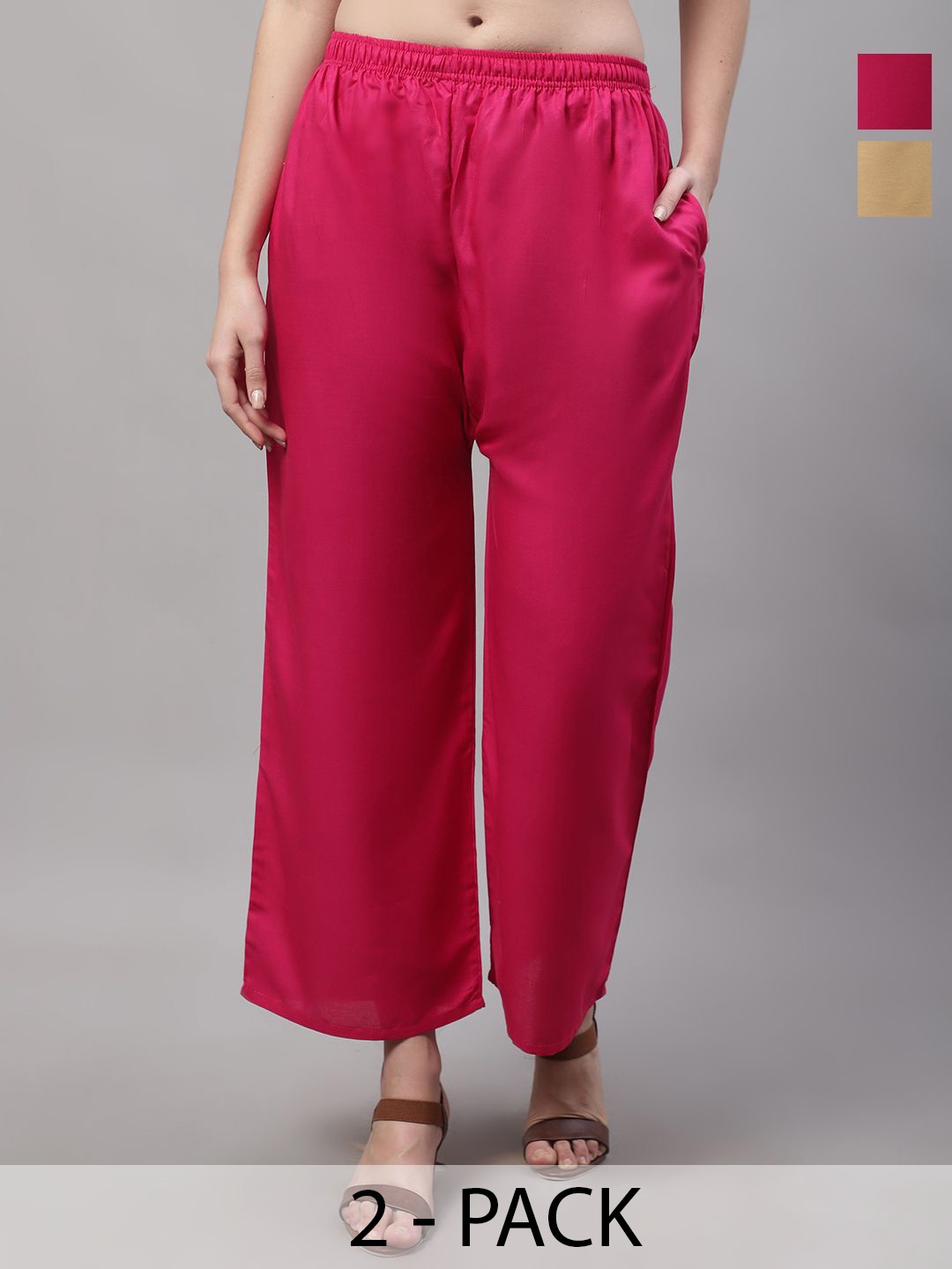

Jinfo Pack of 2 Women Solid Ethnic Palazzos, Pink