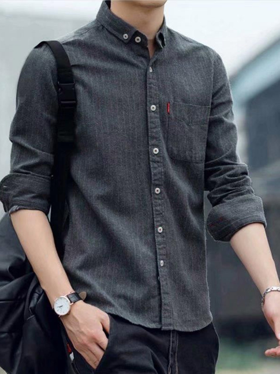 

StyleCast Men Faded Opaque Faded Casual Shirt, Charcoal