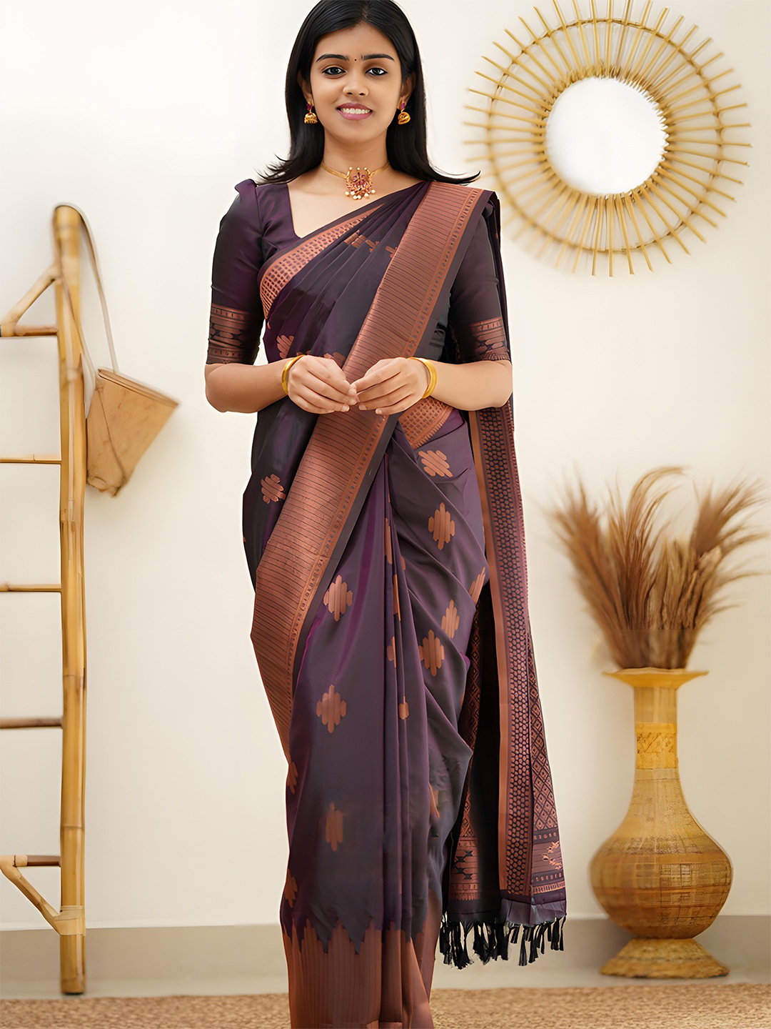 

Anouk Woven Design Zari Silk Blend Kanjeevaram Saree, Purple