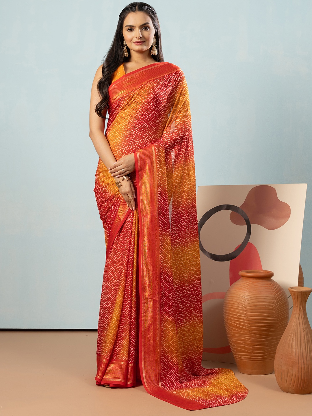 

RACHNA Bandhani Printed Saree, Red