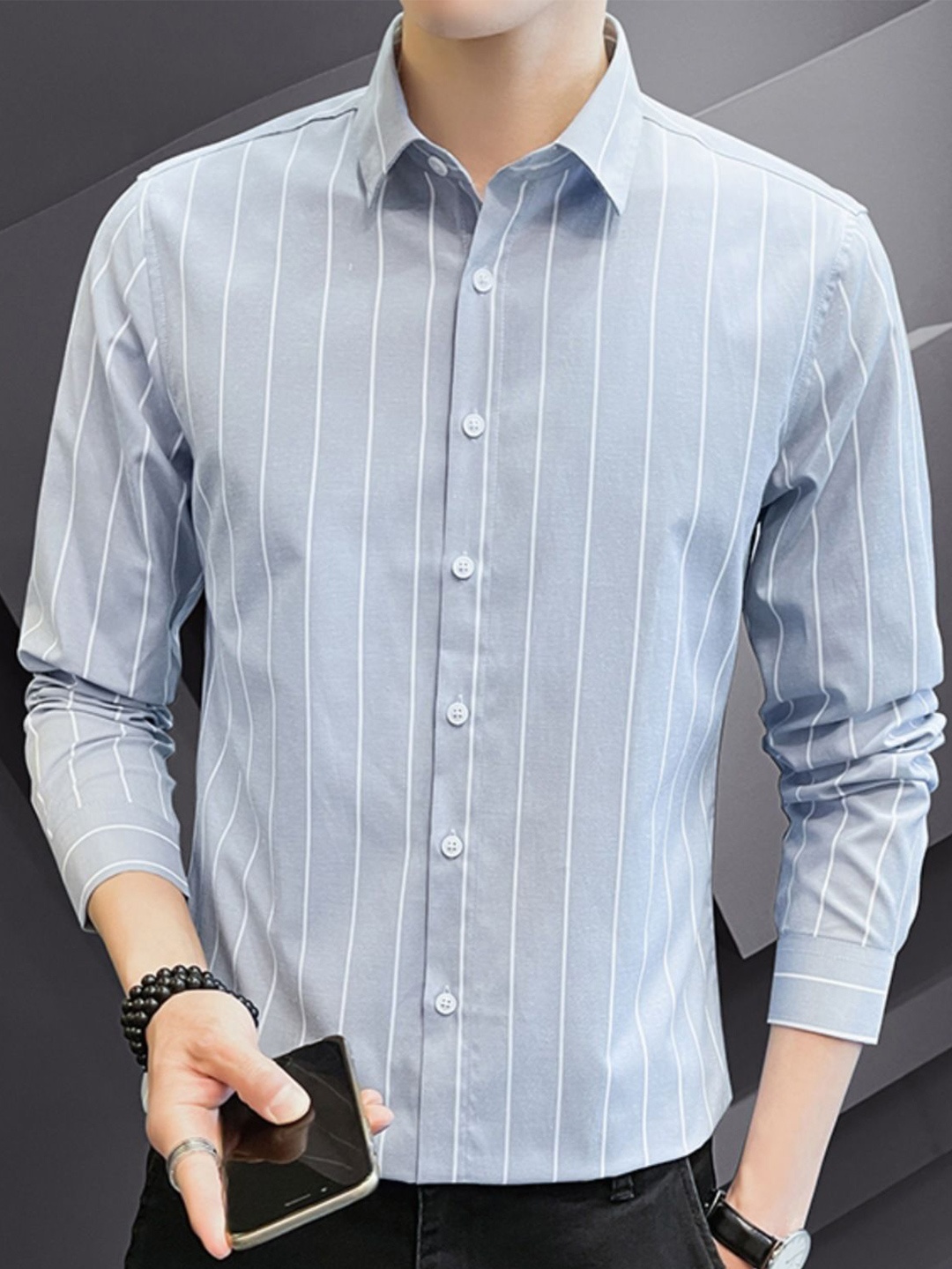 

StyleCast Men Slim Fit Opaque Striped Formal Shirt, Blue