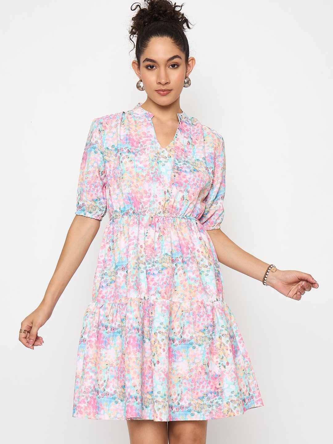 

Color Cocktail Printed Fit & Flare Above Knee Dress, Green
