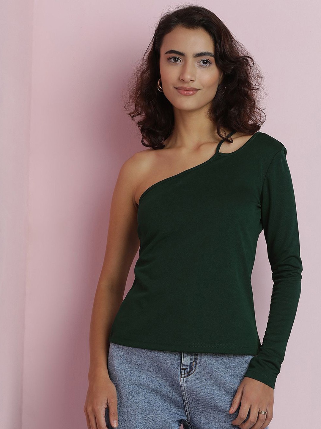 

Kotty Women Solid One Shoulder Top, Green