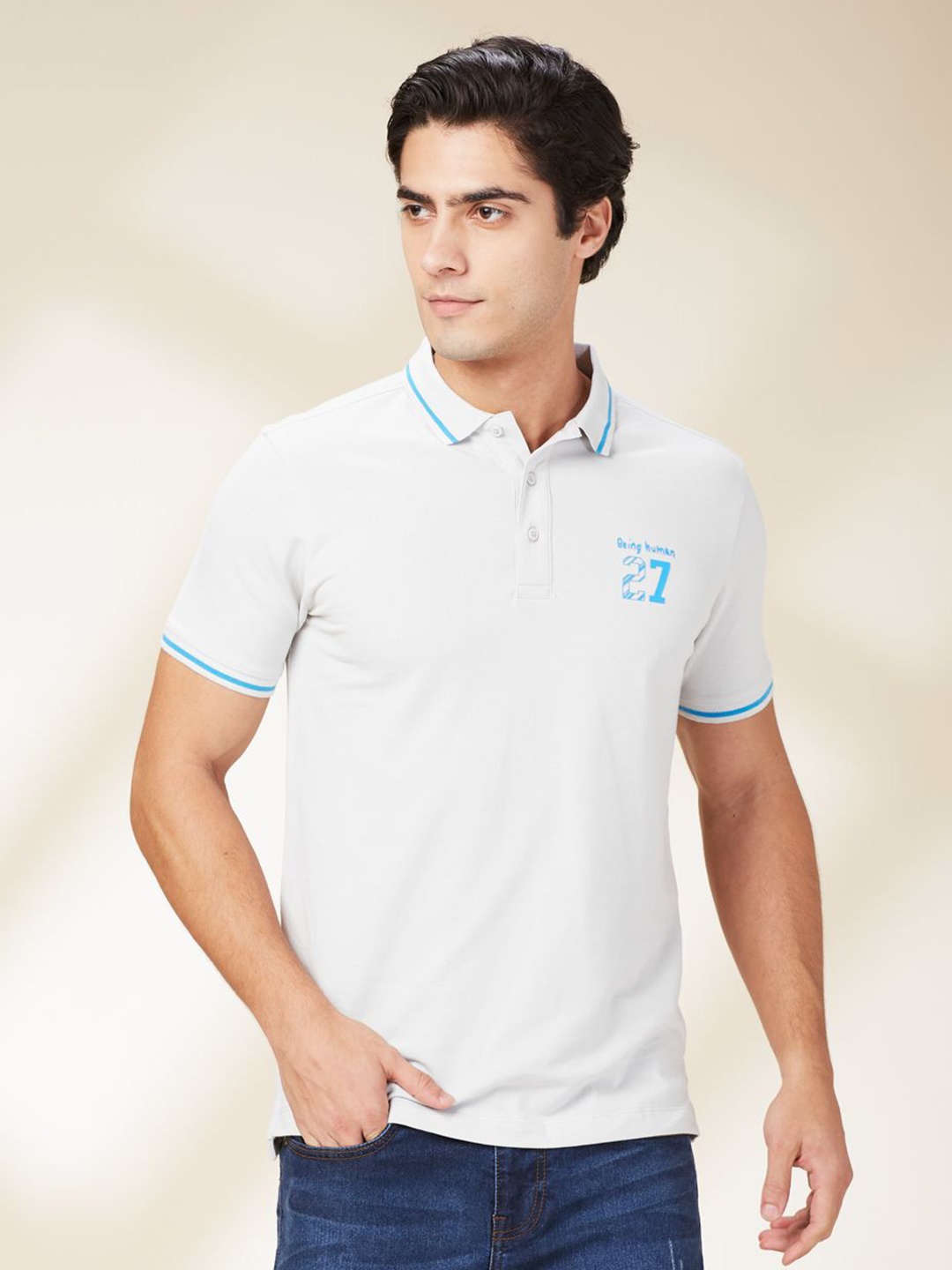 

Being Human Men Solid Polo Collar Cotton T-Shirt, Grey