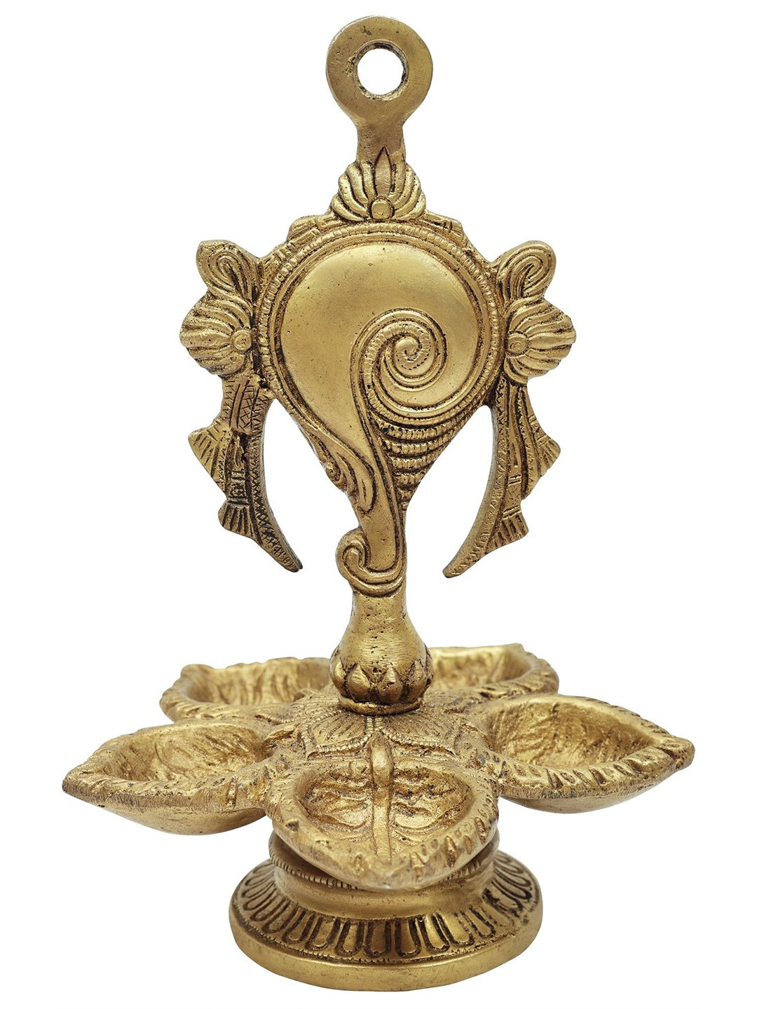 

Exotic India 7" Brass Vaishnava Conch Lamp, Gold