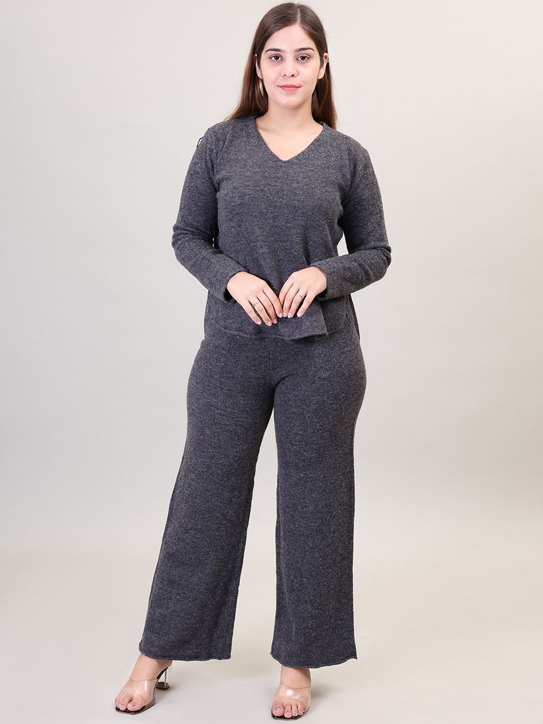 

Camey V-Neck Woollen Sweater & Trouser, Black