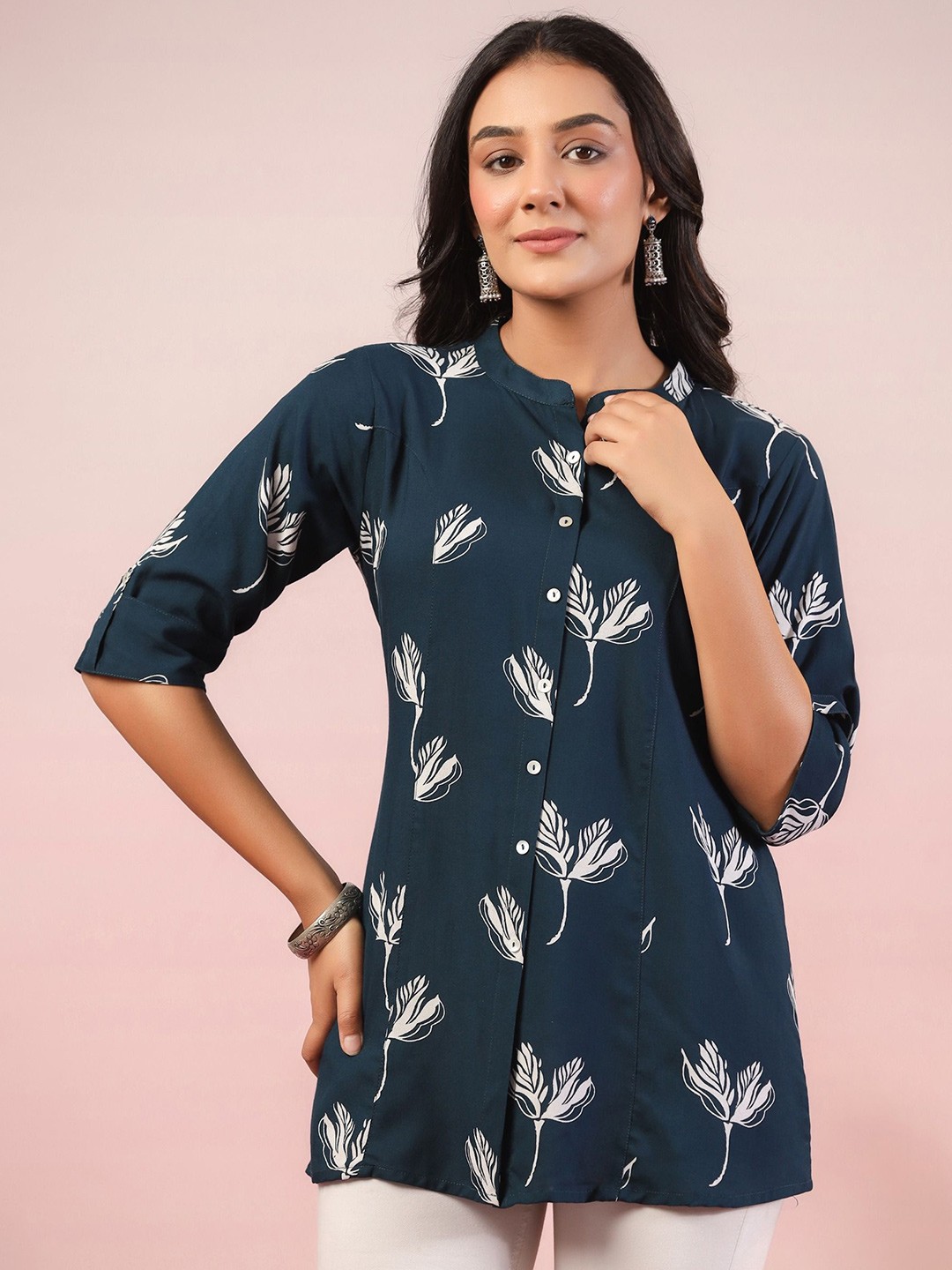 

KALINI Floral Printed Tunic, Navy blue