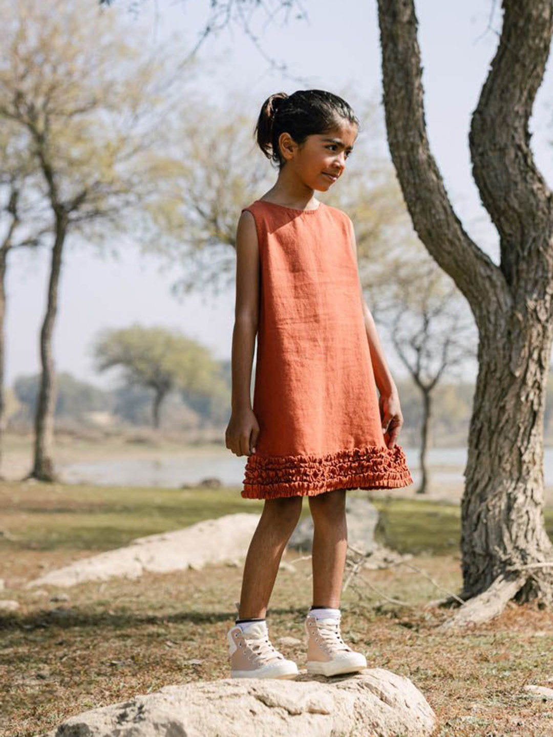 

CHI LINEN CLOTHING Linen A-Line Dress, Orange