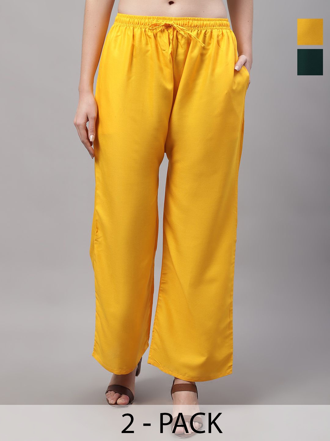 

Jinfo Women Pack of 2 Solid Knitted Palazzos, Yellow