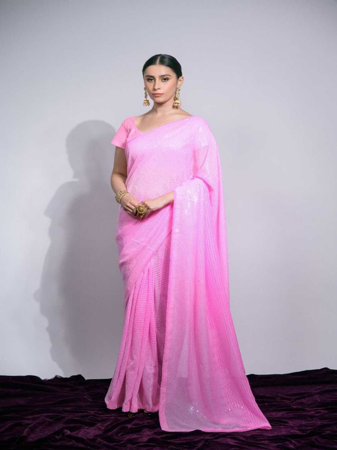 

Sanwariya Silk Embellished Sequinned Pure Georgette Saree, Pink