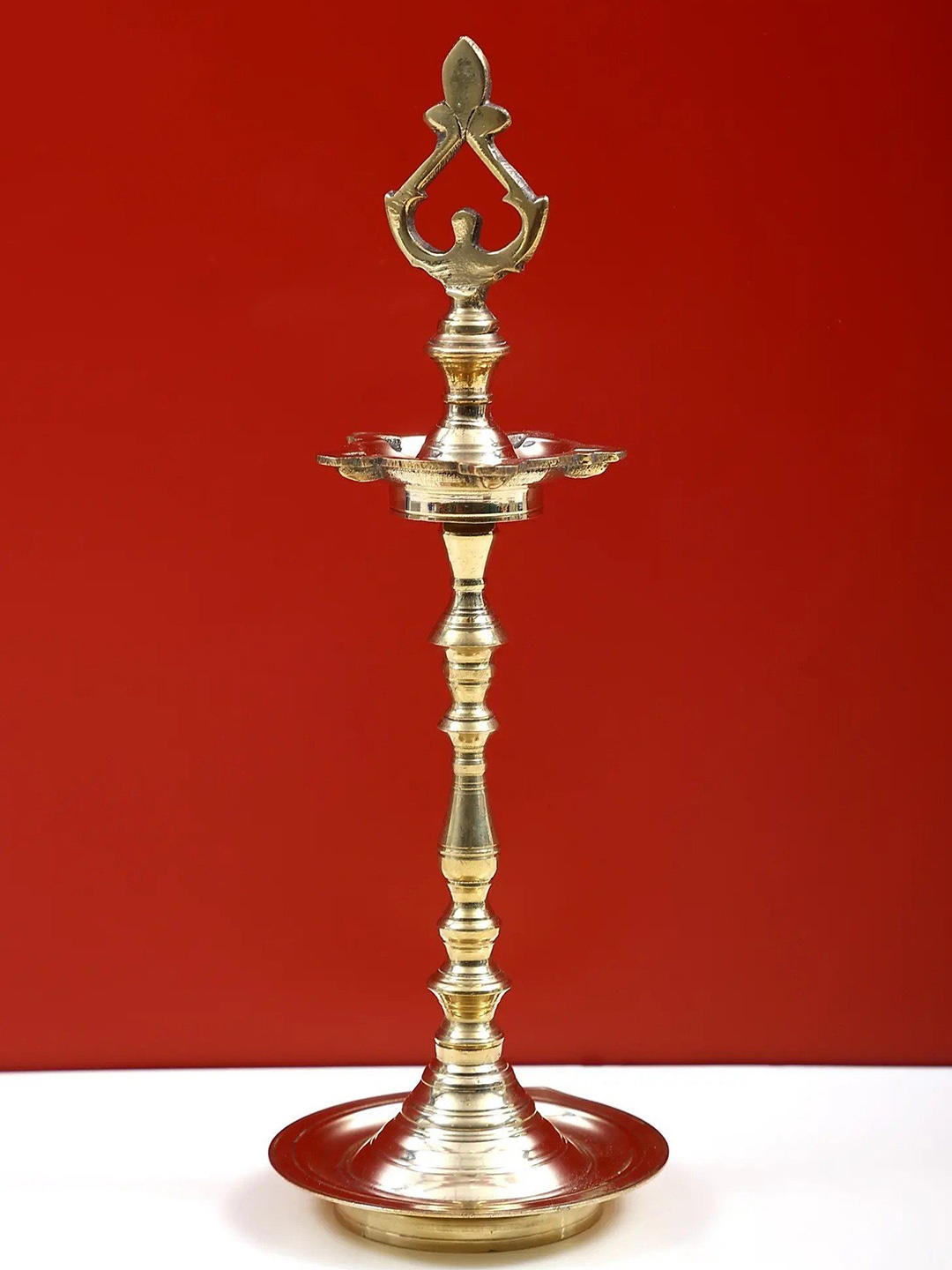 

Exotic India 15" Brass Five Wick Oil Lamp, Gold