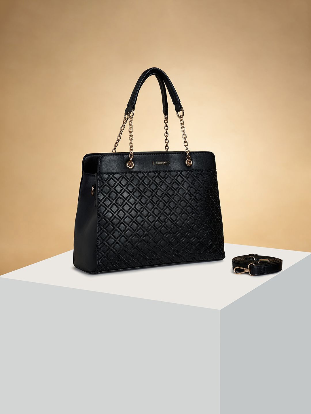 

Forever Glam by Pantaloons PU Structured Handheld Bag with Cut Work, Black