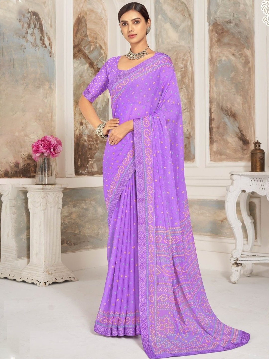 

Reboot Fashions Bandhani Printed Saree, Lavender