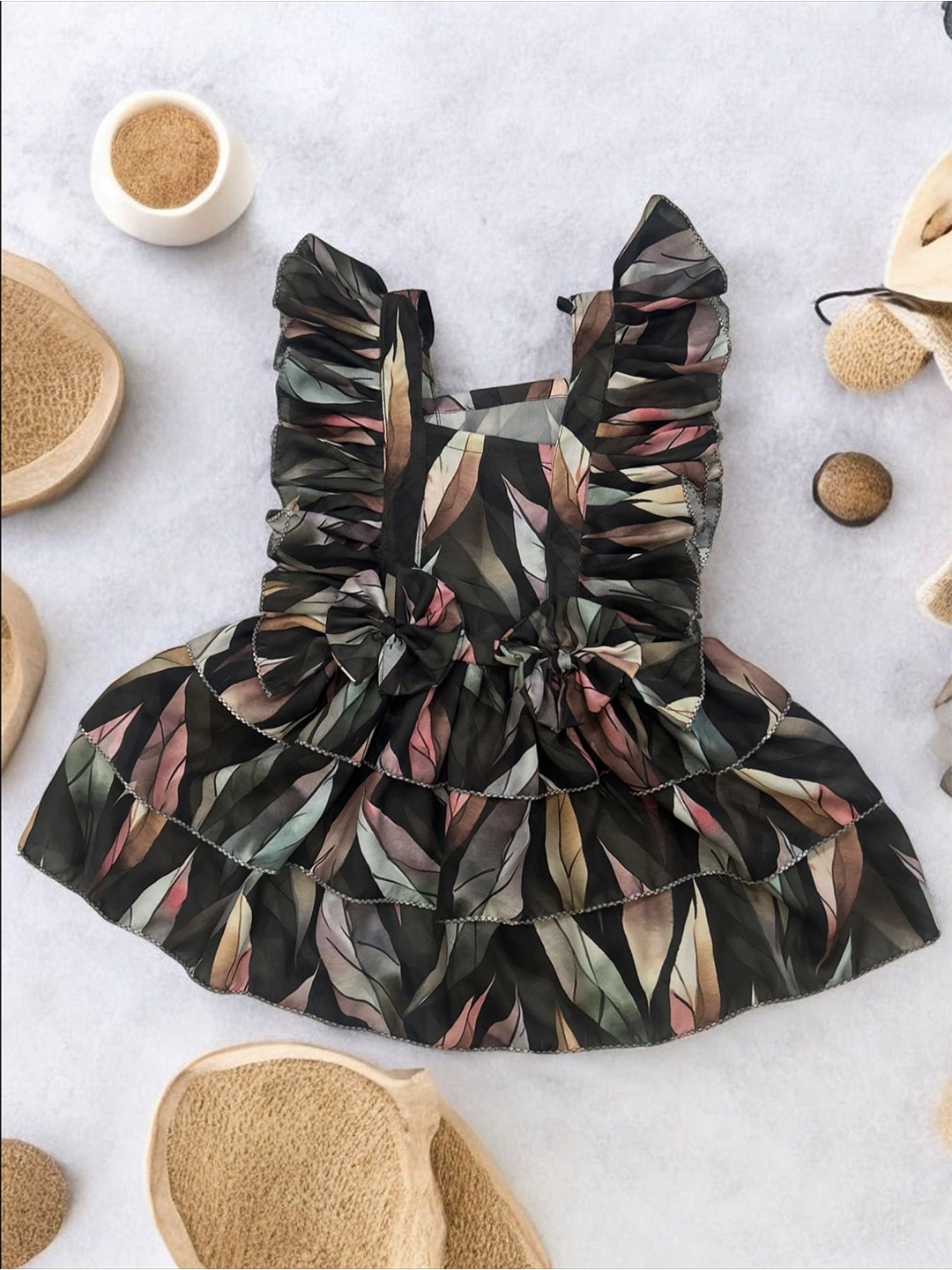 

LYTIX Floral Print Ruffled Fit & Flare Dress, Black