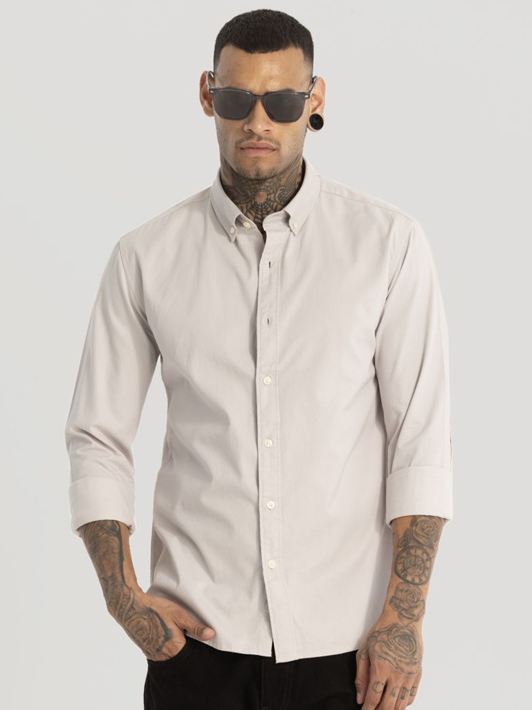 

Snitch Men Smart Button-Down Collar Solid Cotton Slim Fit Casual Shirt, Pink