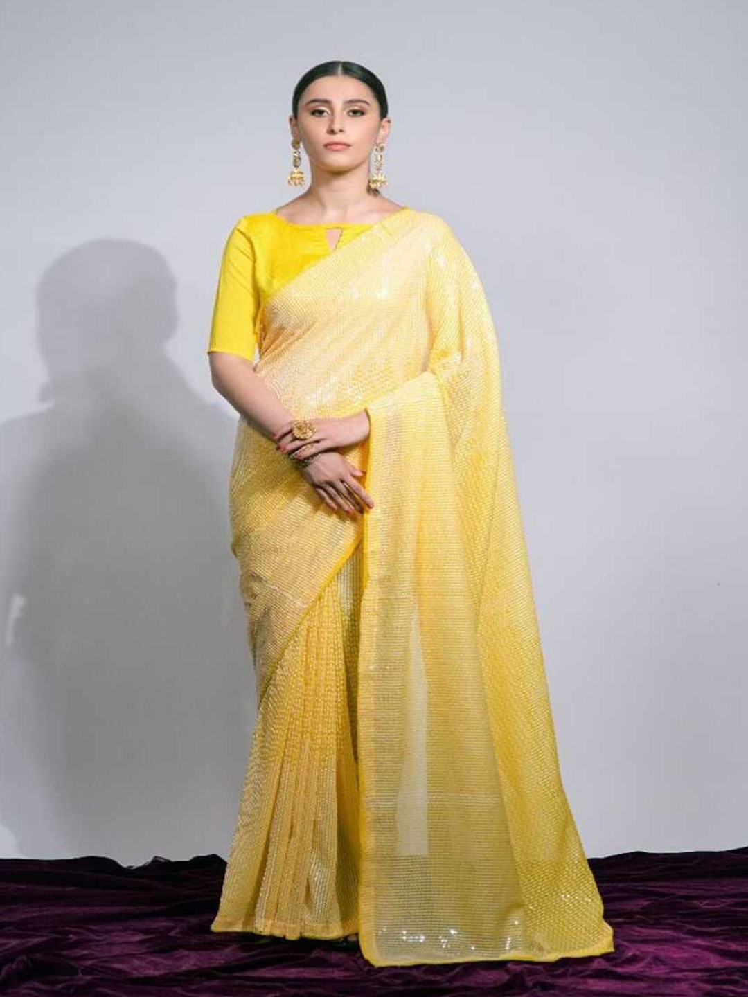 

Sanwariya Silk Embellished Sequinned Pure Georgette Silk Saree, Yellow