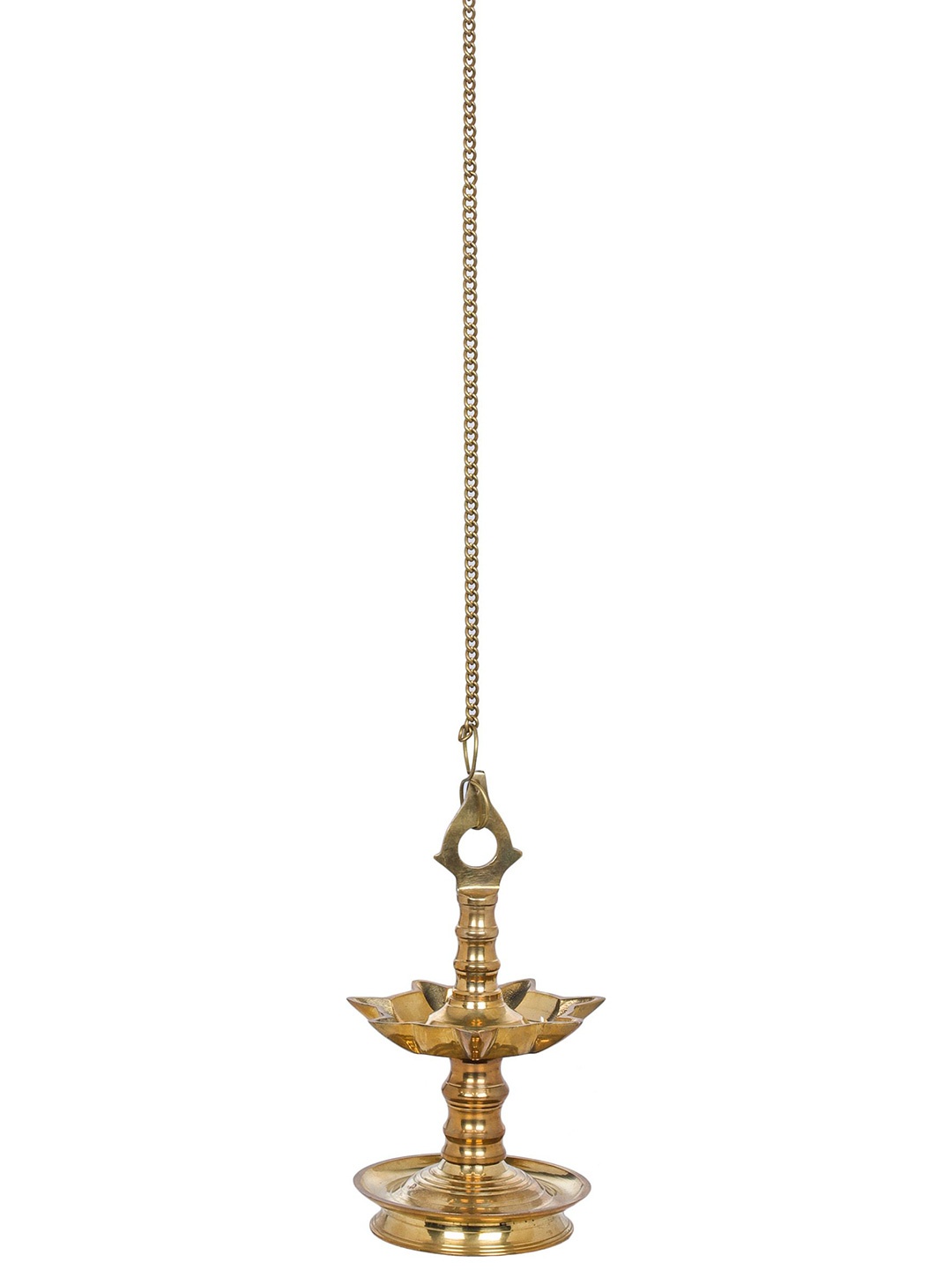 

Exotic India 11" Roof Hanging Seven Wick Lamp in Brass - Made in India, Gold