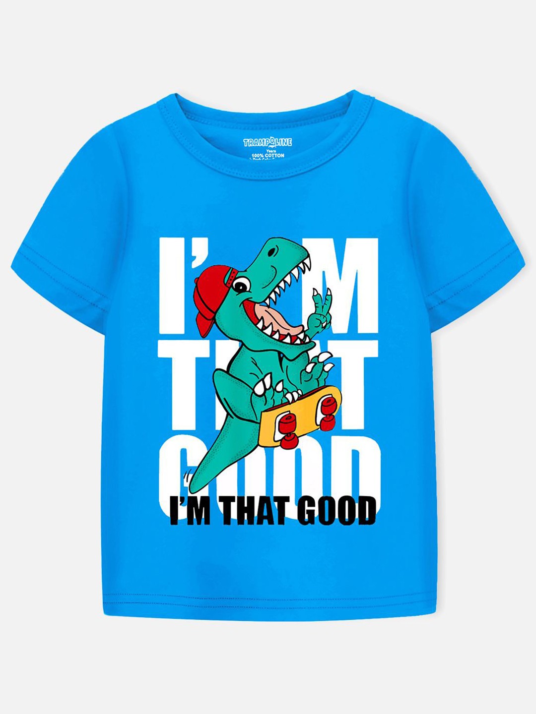 

YK X Trampoline Boys Graphic Printed Round Neck Cotton T-Shirt, Blue