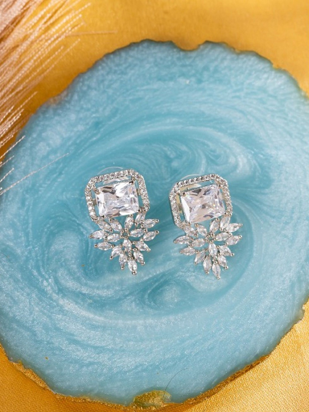 

PUTSTYLE Silver-Plated Square Marqui American Diamond Studded Studs Earrings