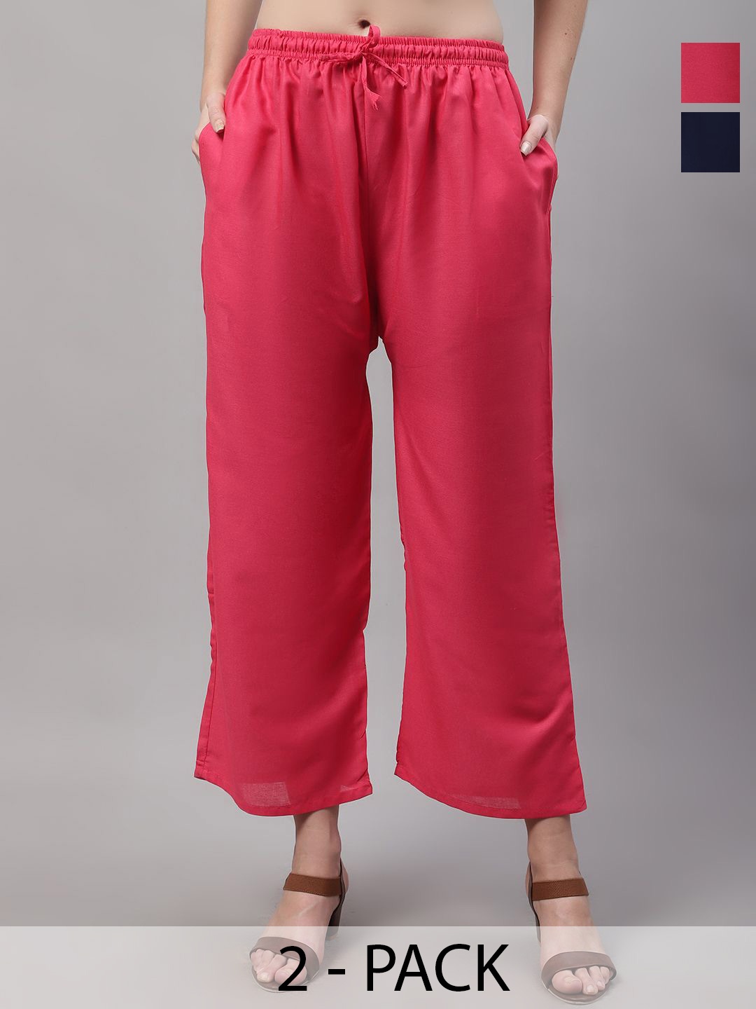 

Jinfo Women Pack of 2 Solid Ethnic Palazzos, Pink
