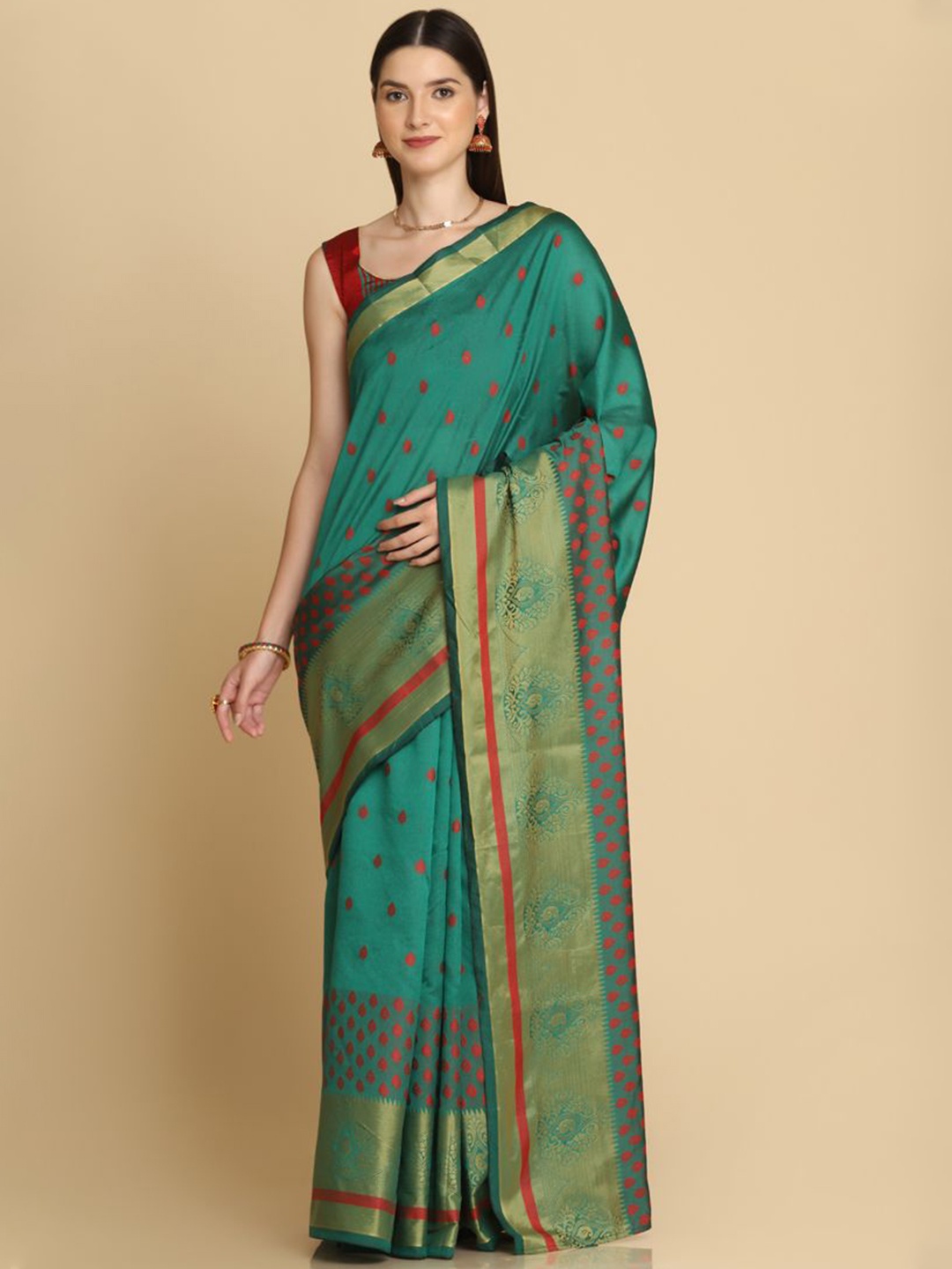 

ASISA Woven Design Silk Cotton Saree, Turquoise blue