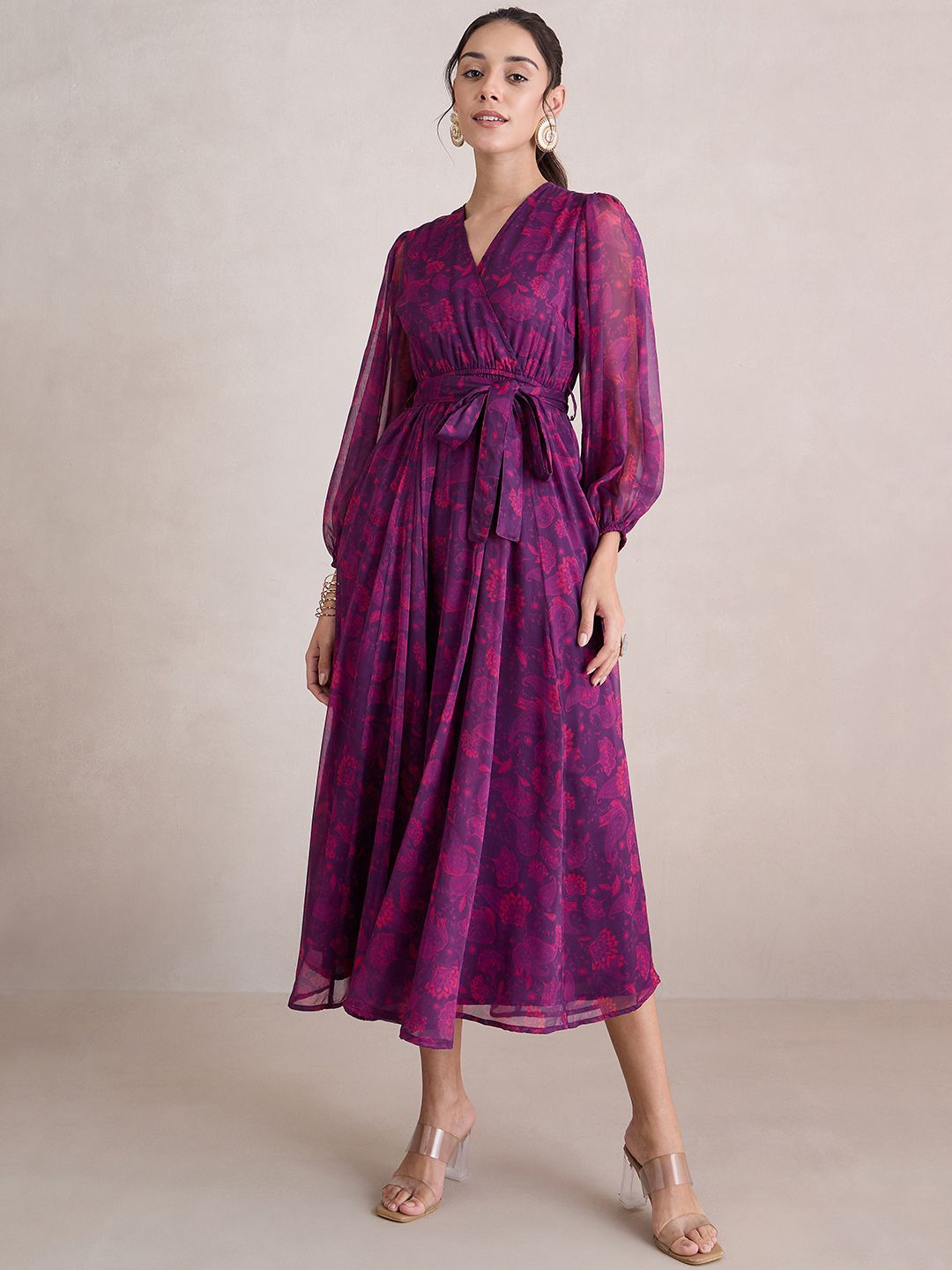 

FEMMELLA Floral Printed Fit & Flare Maxi Dress, Magenta