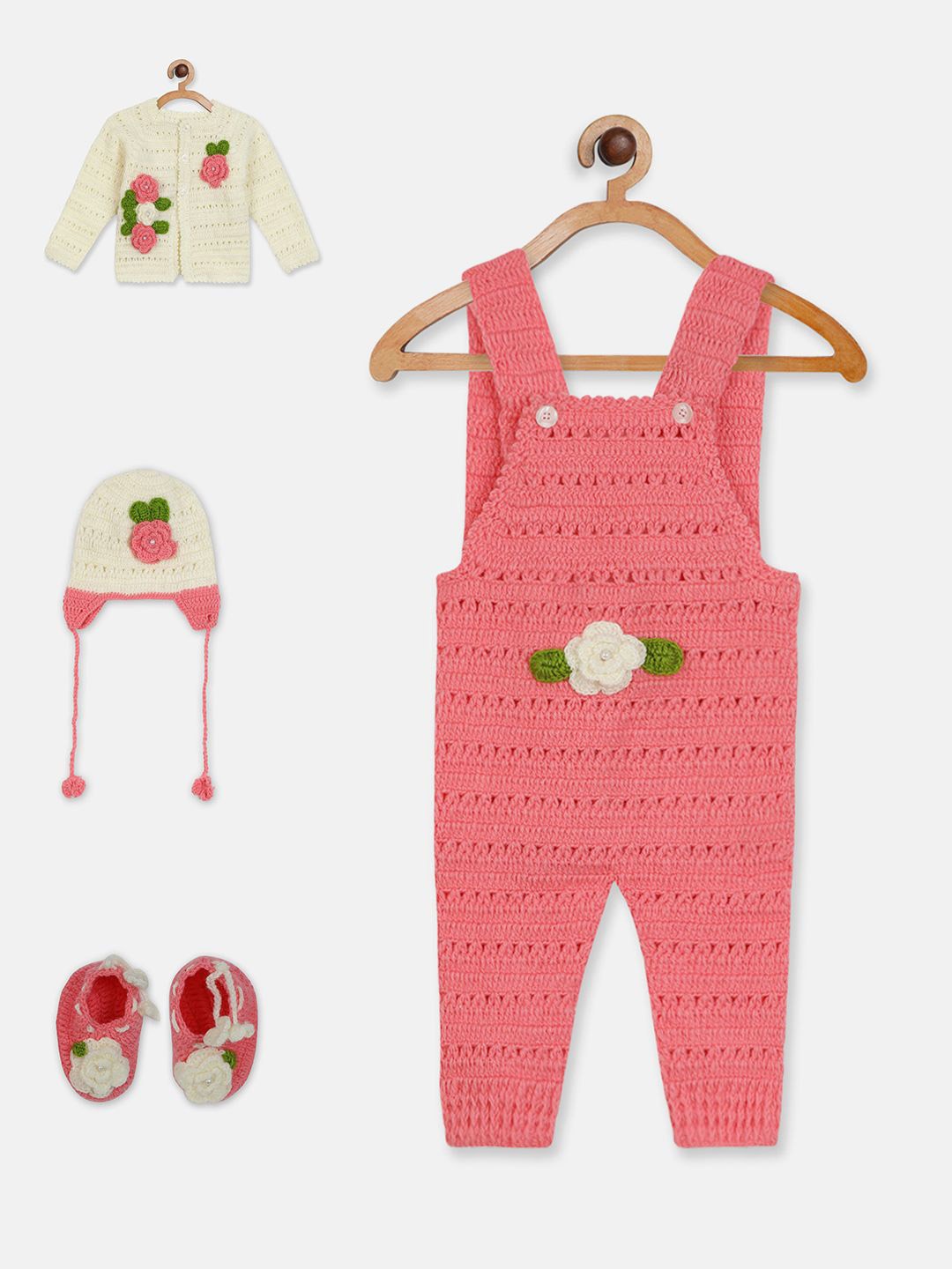 

CHUTPUT Kids Self Design Dungaree with Sweater & Cap, Pink