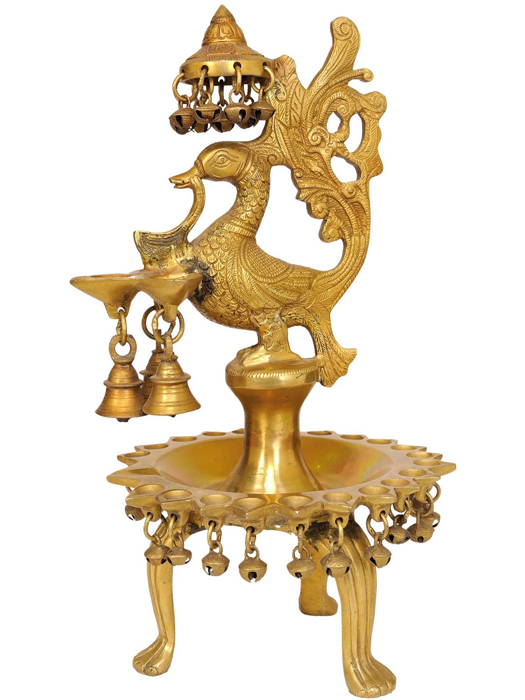 

Exotic India 13" Mayura Lamp in Brass, Gold