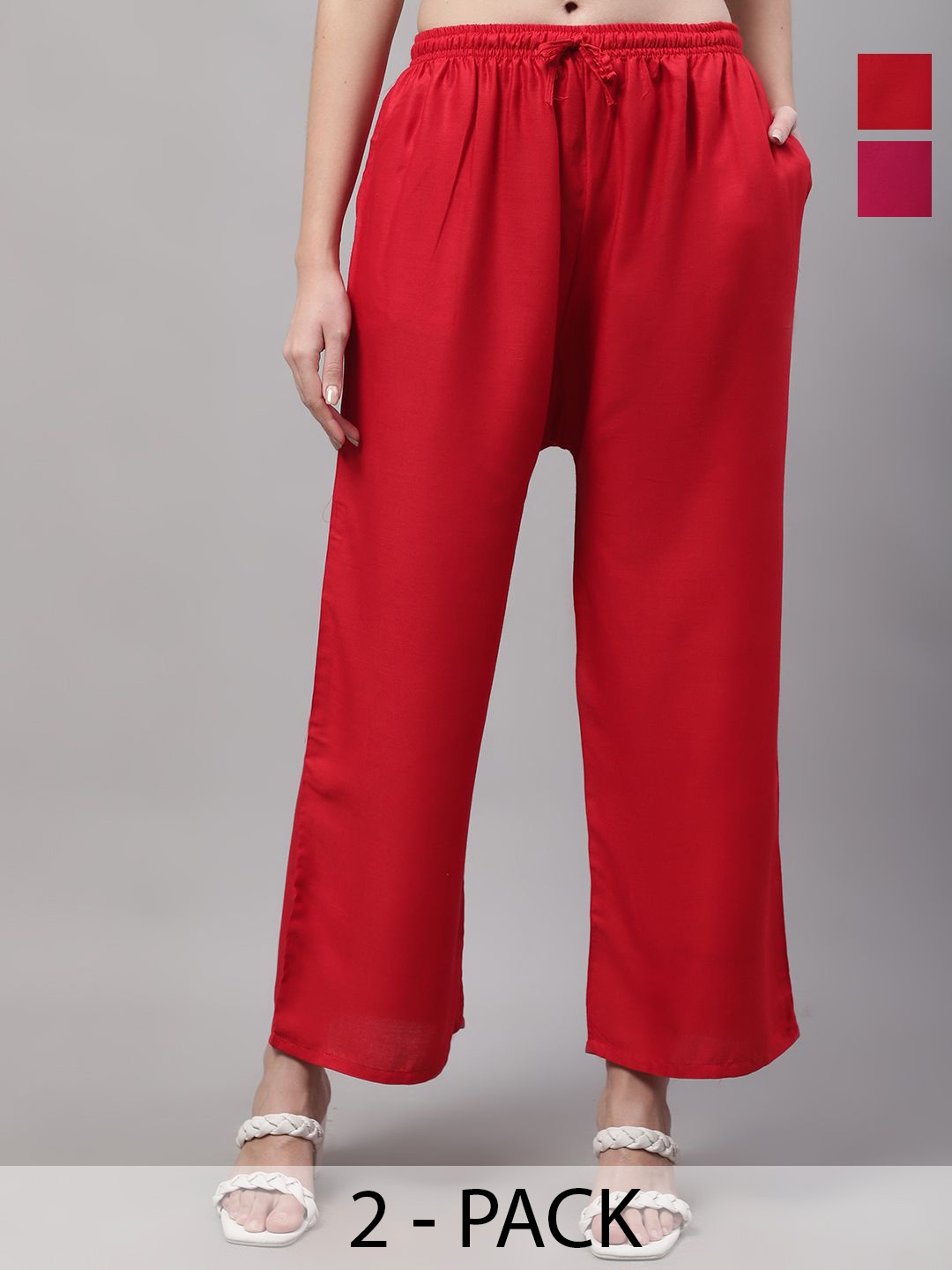

Jinfo Women Pack of 2 Solid Ethnic Palazzos, Red