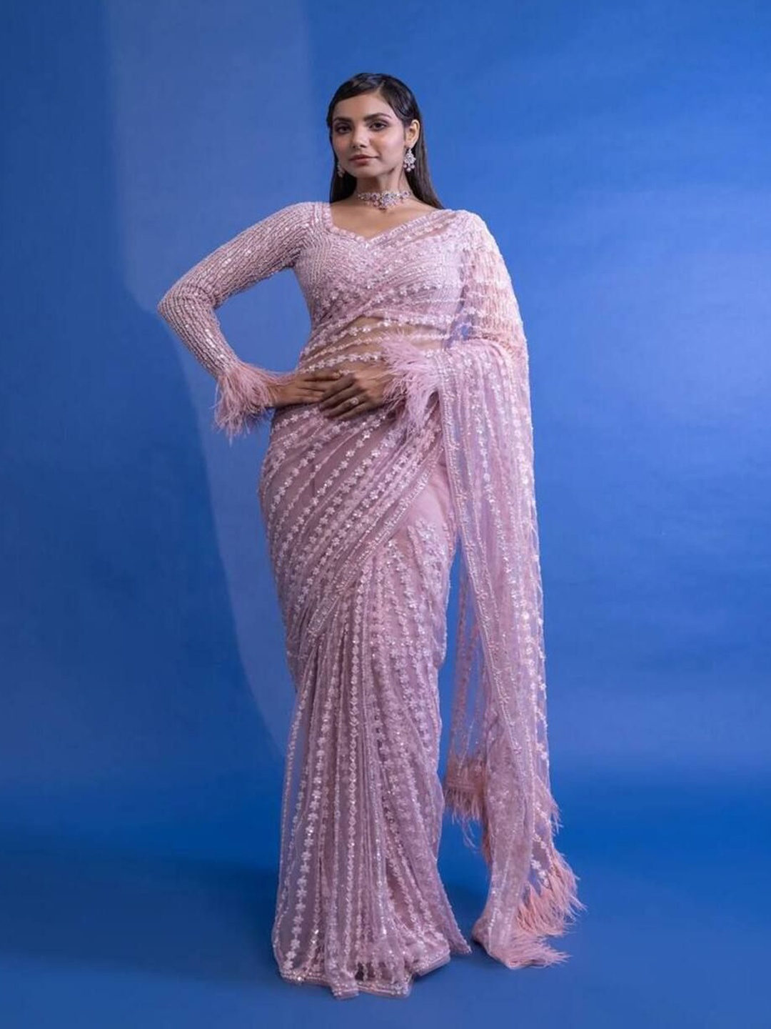 

Sanwariya Silk Embellished Sequinned Net Saree, Pink