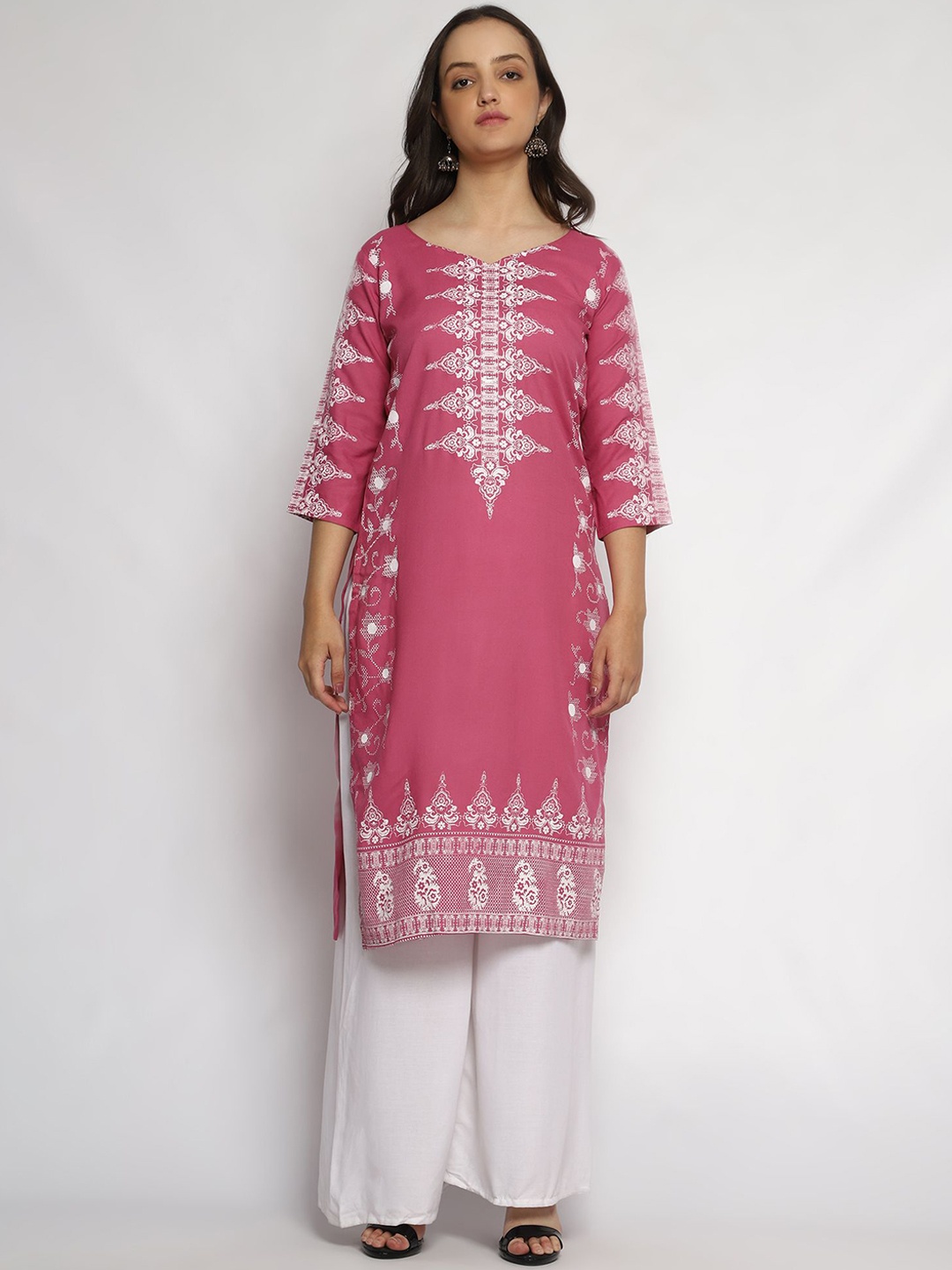 

Bhuja Women Ethnic Motifs Printed Regular Kurta with Palazzos, Pink