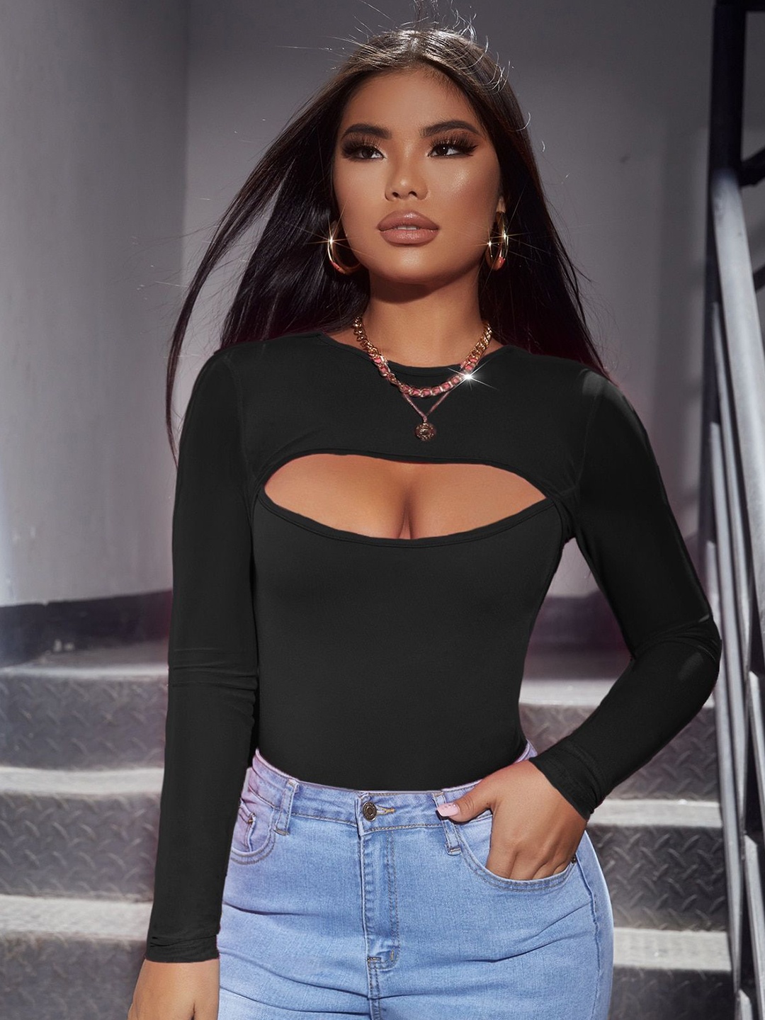 

Kotty Women Solid High Neck Top, Black