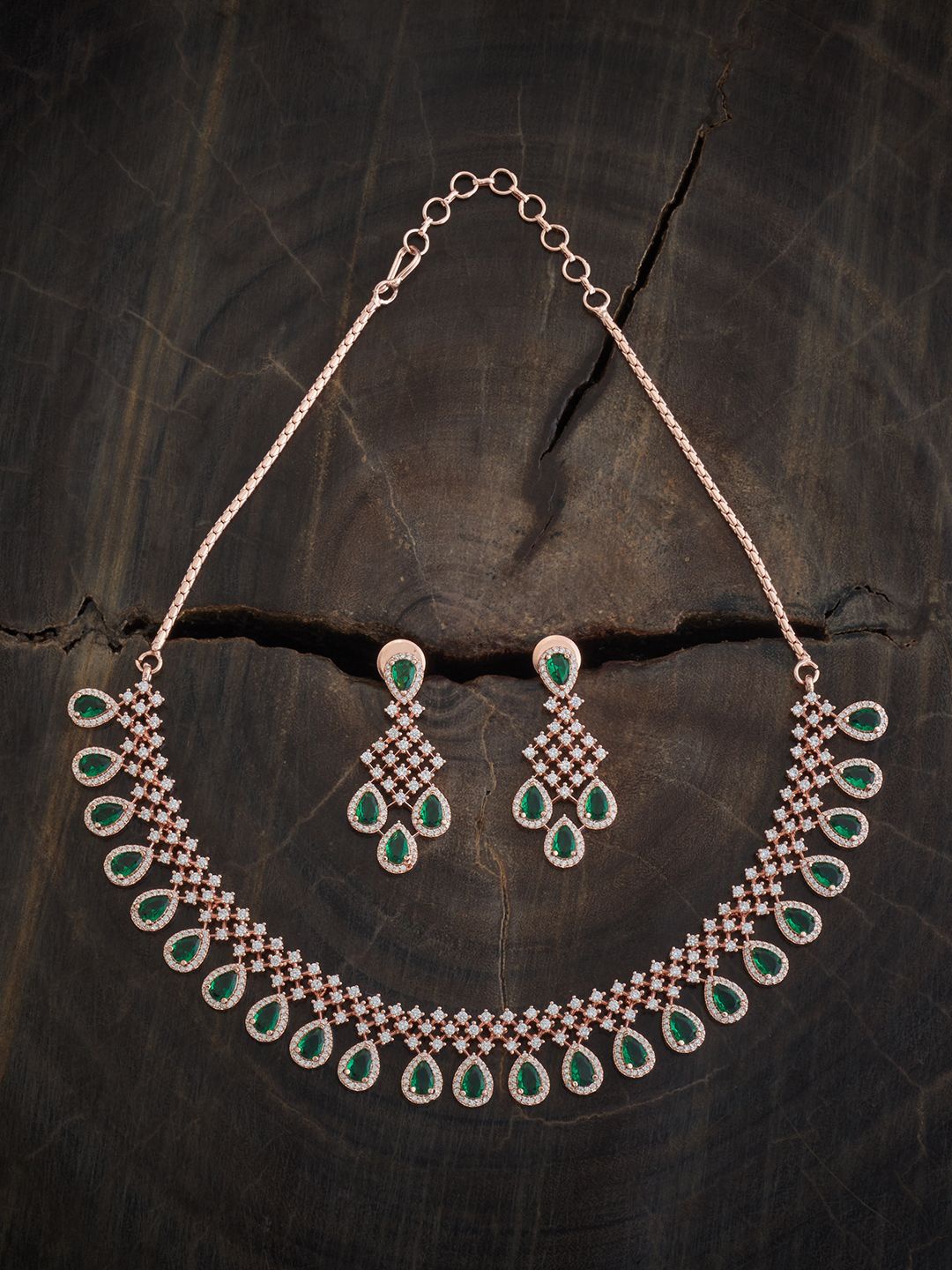 

Kushal's Fashion Jewellery Rose Gold-Plated Cubic Zirconia Studded Jewellery Set