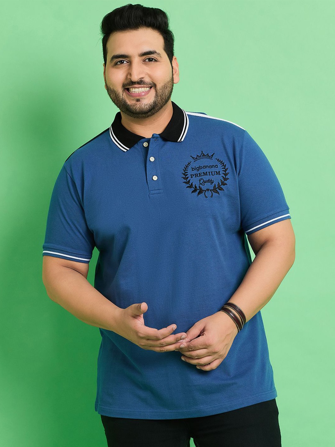 

bigbanana Plus Size Polo Collar Cotton T-shirt, Blue