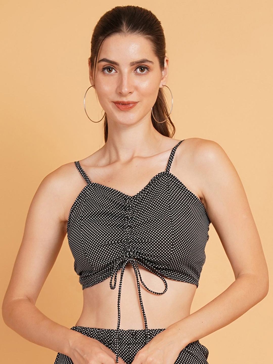 

IX IMPRESSION Geometric Checked Crepe Bralette Crop Top, Black