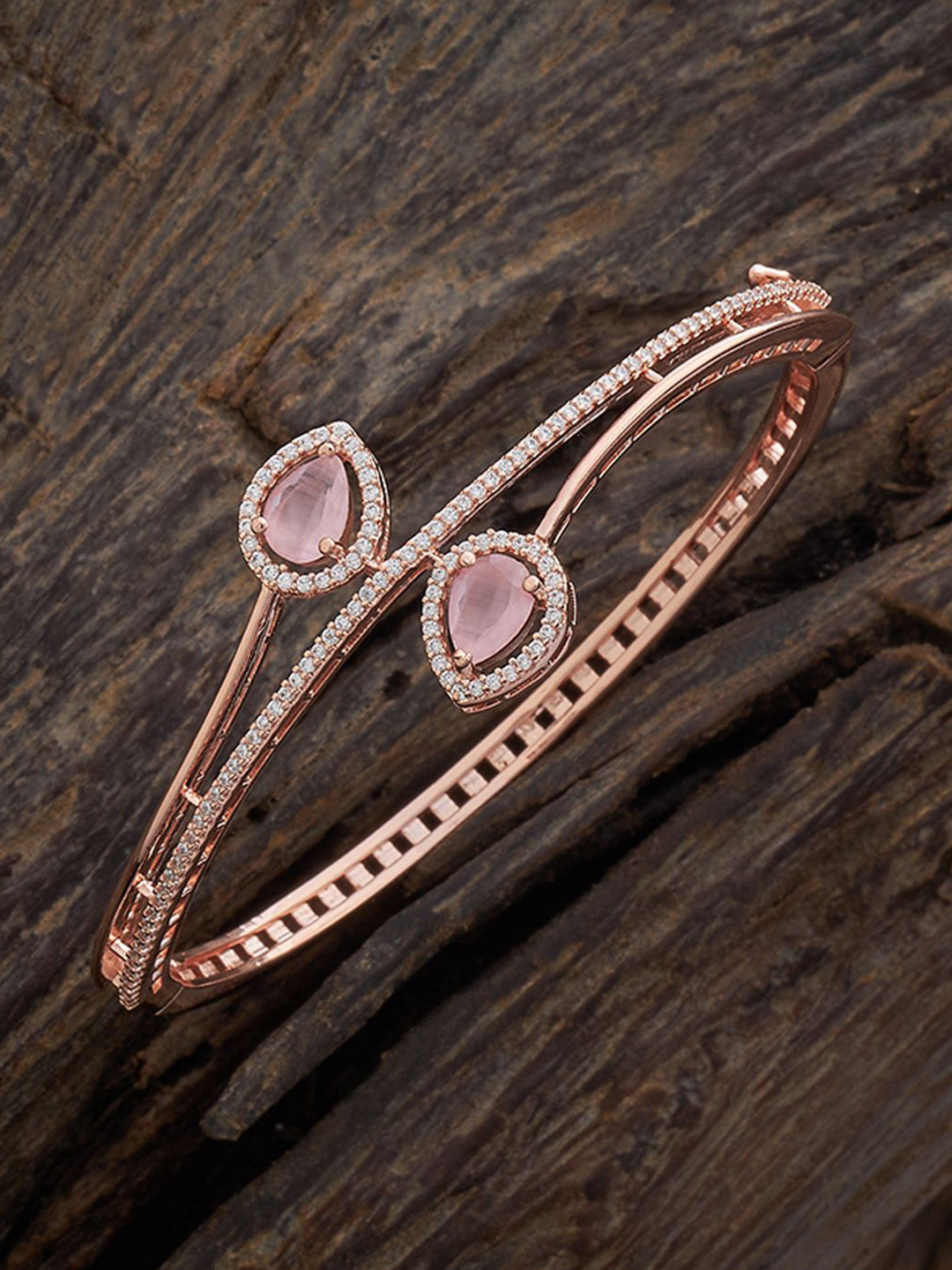 

Kushal's Fashion Jewellery Rose Gold-Plated Cubic Zirconia Kada Bracelet