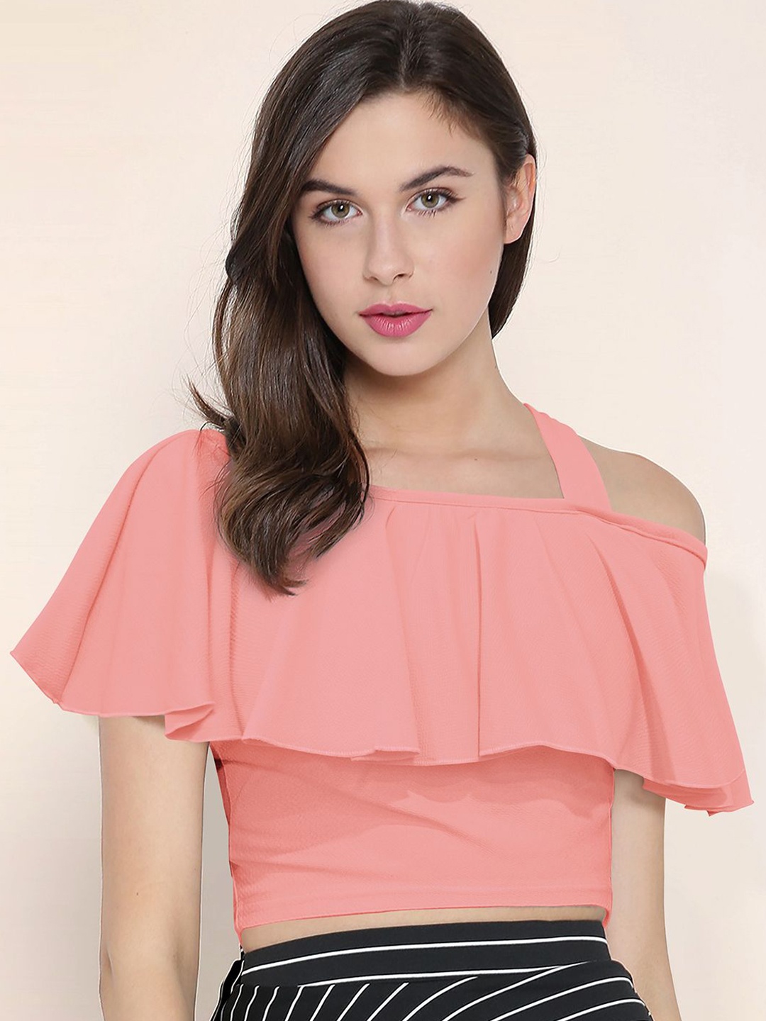 

FiveFlag Cape Sleeve Bardot Crop Top, Peach