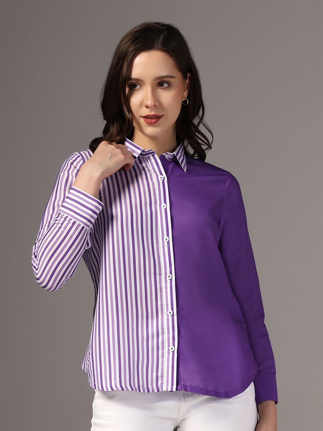 

FASHION DREAM Women Opaque Striped Casual Shirt, Purple