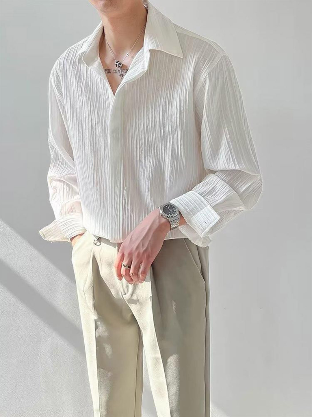 

StyleCast Men Opaque Striped Formal Shirt, White