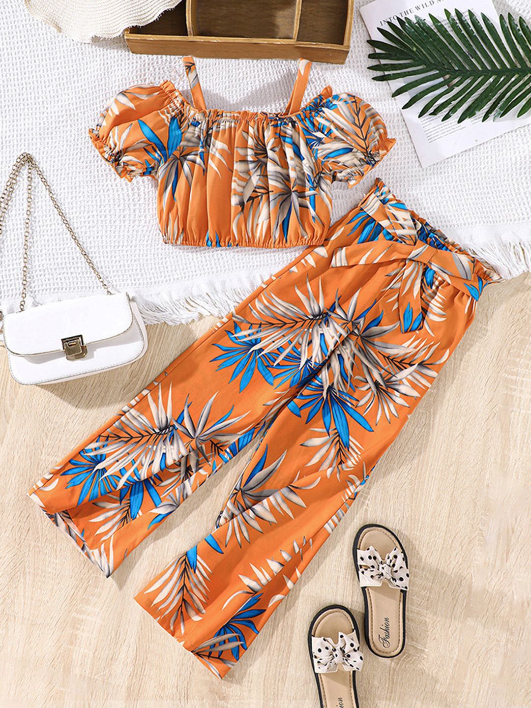 

INCLUD Girls Printed Top with Trouser, Orange