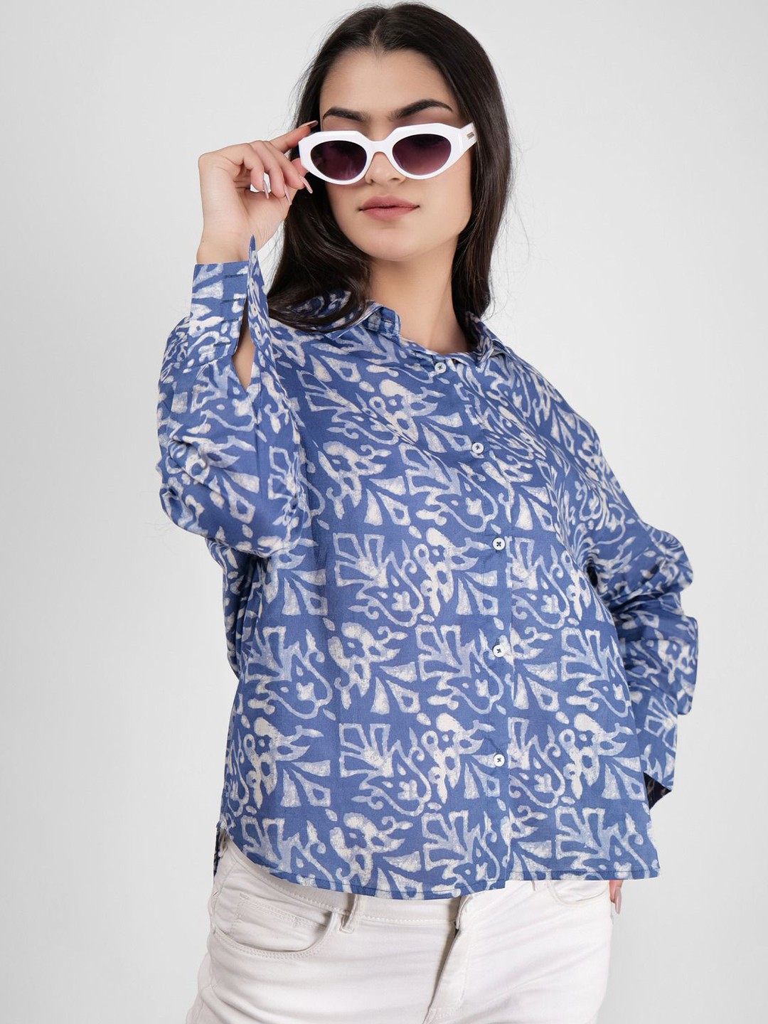 

Street22 Women Standard Floral Semi Sheer Printed Casual Shirt, Blue
