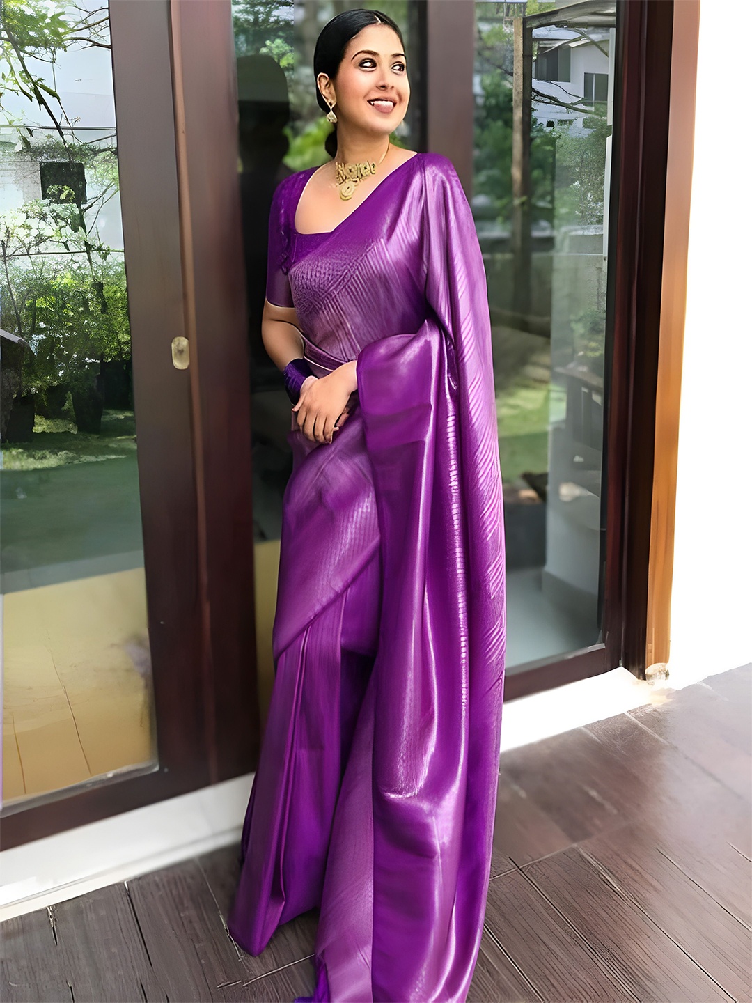 

Anouk Woven Design Zari Kanjeevaram Saree, Purple