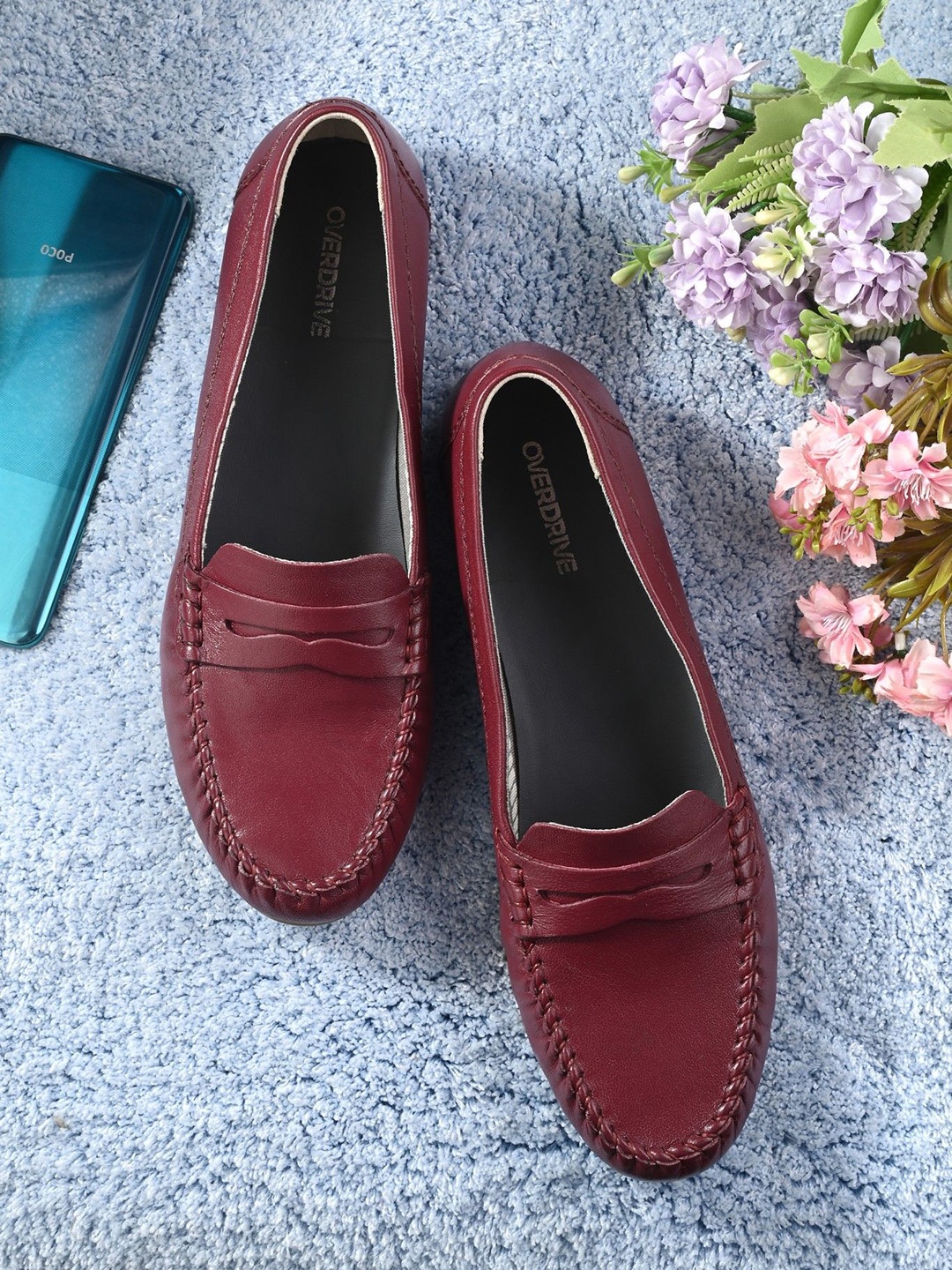 

Overdrive Women Slip-On Leather Loafers, Maroon