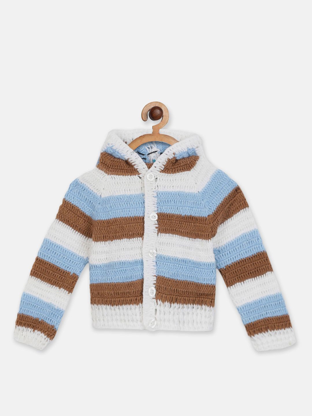 

CHUTPUT Unisex Kids Striped Woollen Cardigan, White