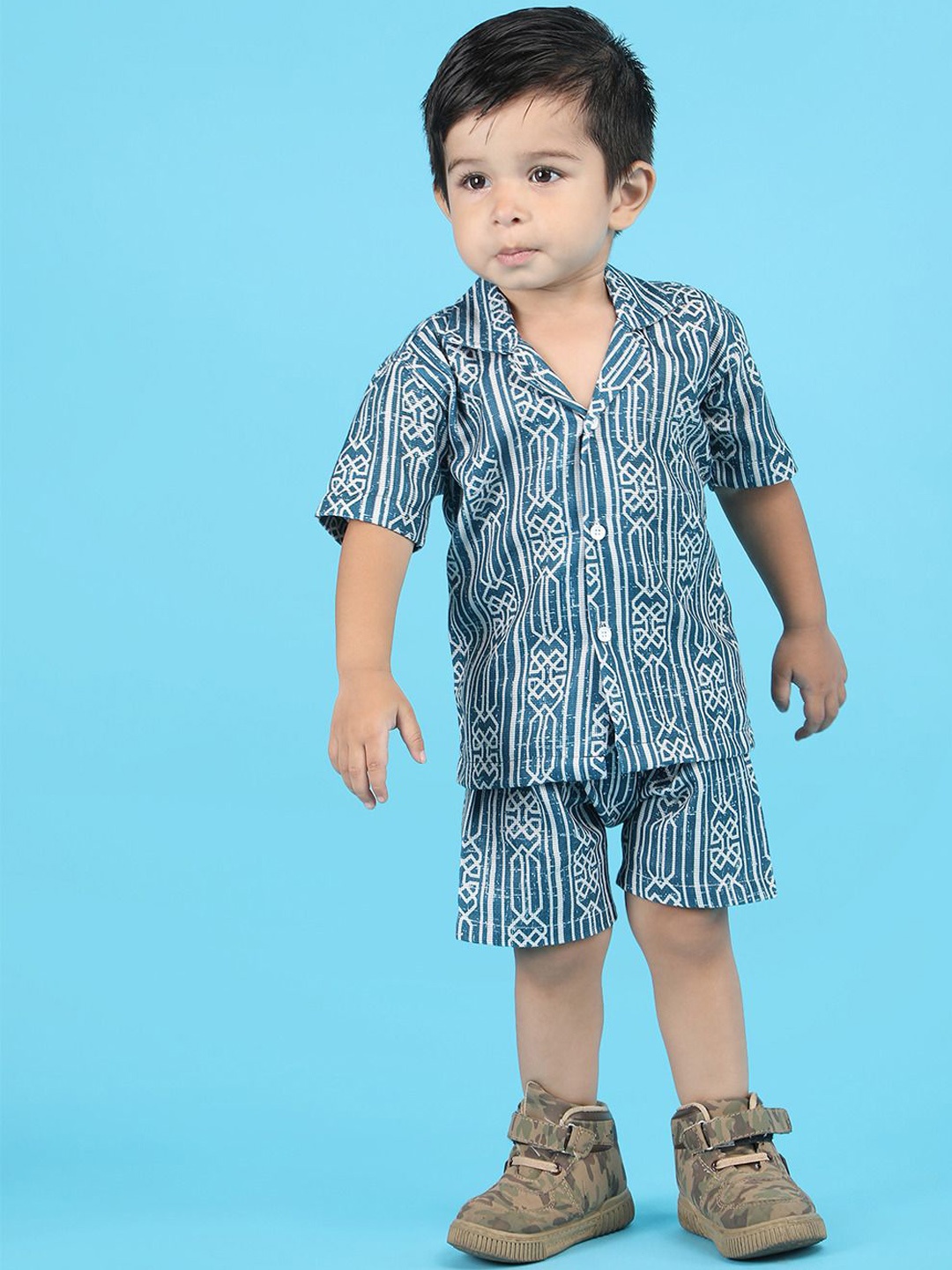 

Polka Tots Printed Pure Cotton Shirt & Shorts, Green