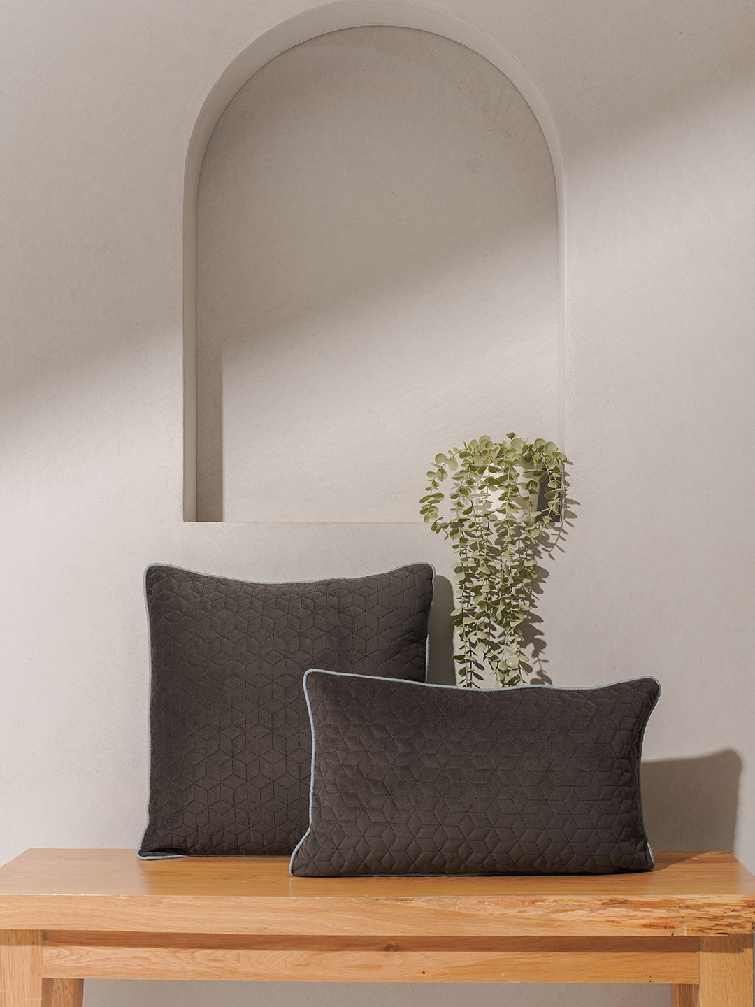 

India Circus by Krsnaa Mehta Grey & Blue Quilted Velvet Square Cushion Cover