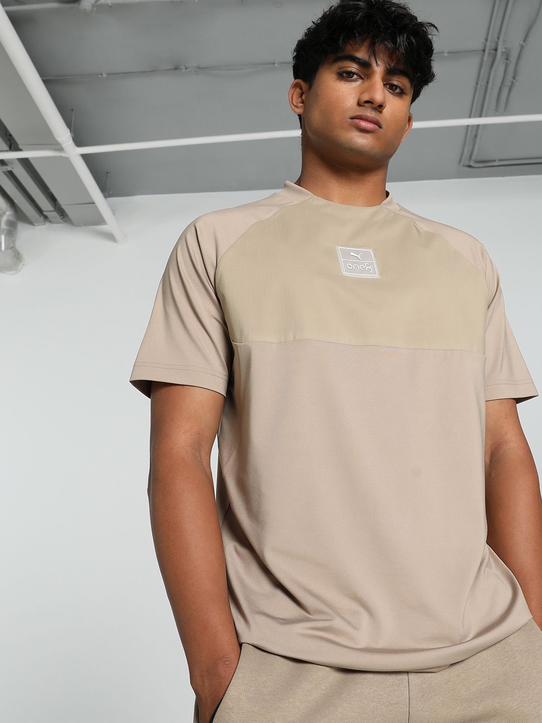 

one8 x PUMA Men Typography Printed Raw Edge T-shirt, Beige