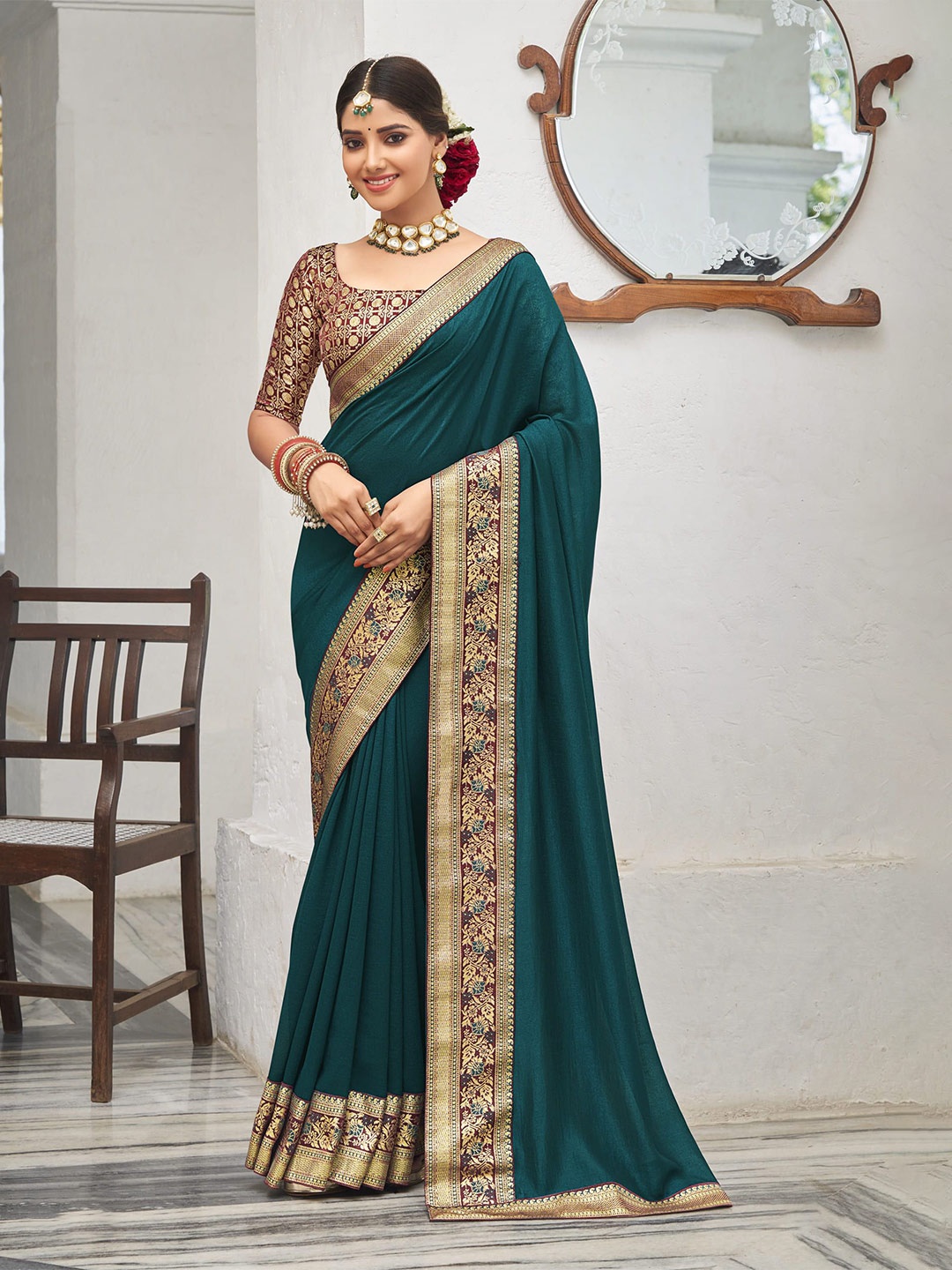 

NIRMAL CREATION Zari Pure Silk Saree, Green