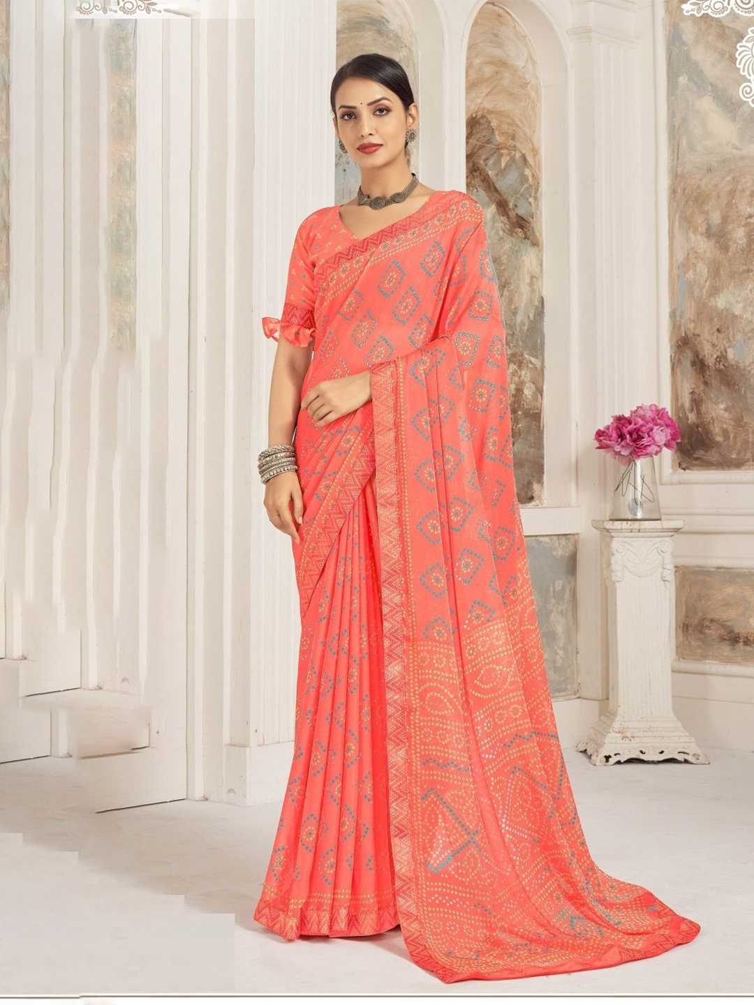 

Reboot Fashions Bandhani Pure Chiffon Bandhani Saree, Peach